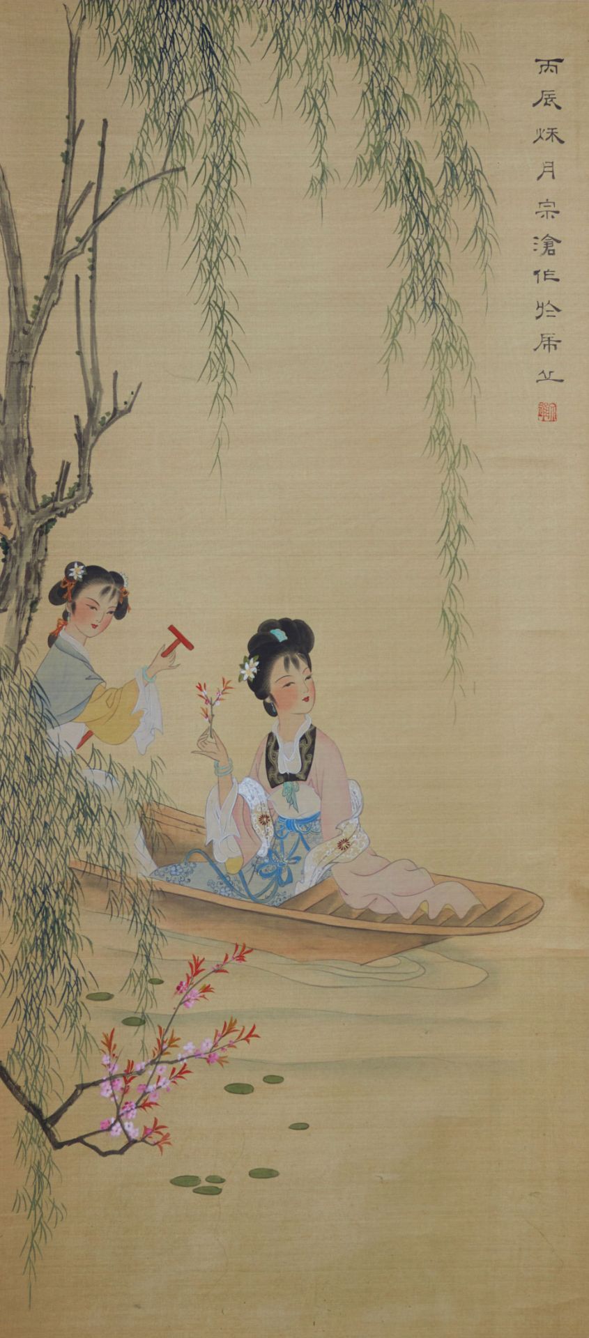 Chinese scroll, water-based painting on silk. Seal: Wen Jin. The turn of the 19th-20th centuries.