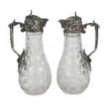 A magnificent pair of cast crystal wine jugs in superb BOLIN silver. Moscow. Russia 19th century.