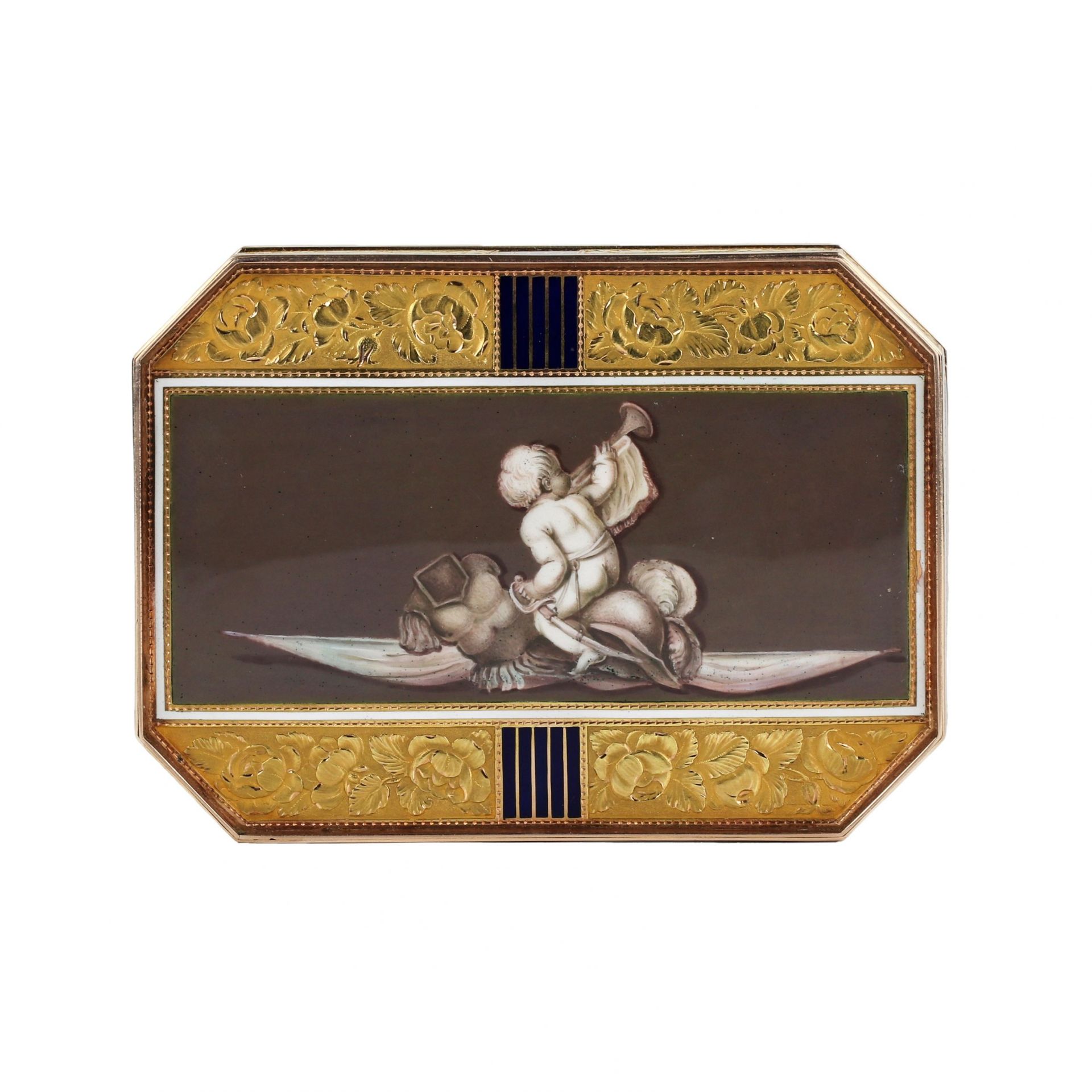 Golden, French snuffbox with enamel grisaille, Empire period. - Image 5 of 9