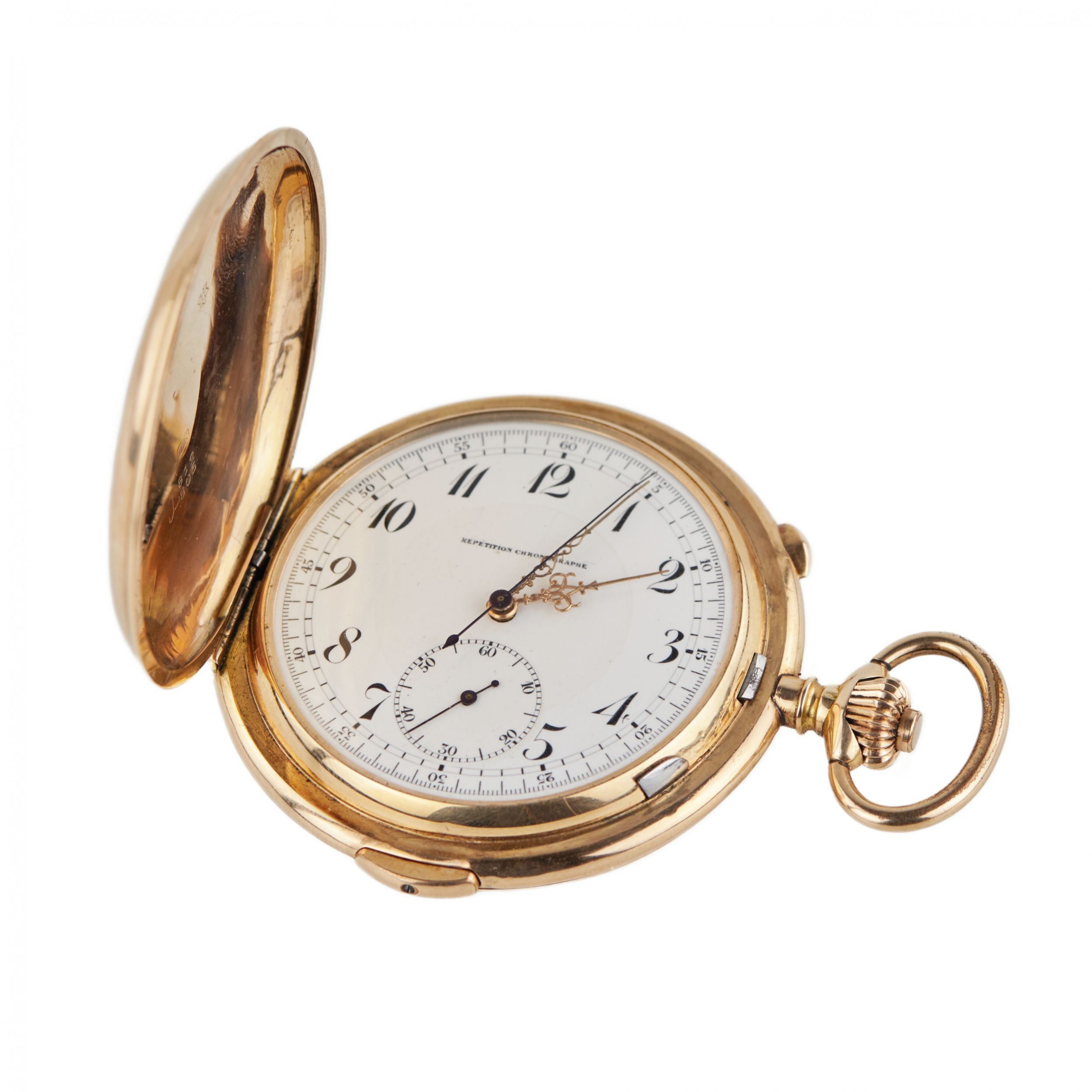 Heures Repetition Quarts Taschenuhr Chronographe 14k Gold Pocket Watch - Image 11 of 11