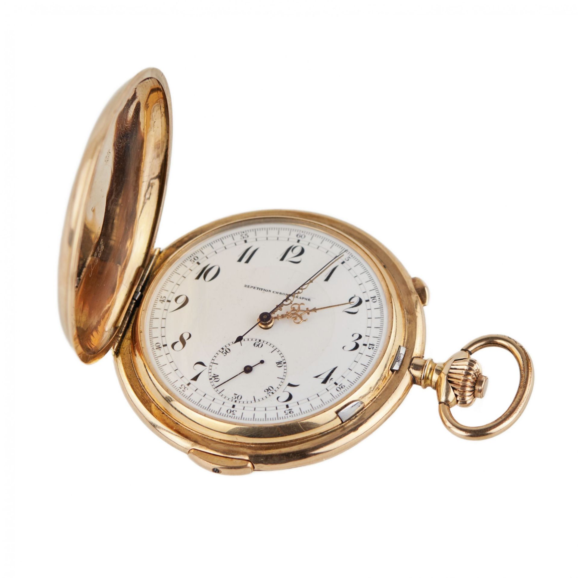 Heures Repetition Quarts Taschenuhr Chronographe 14k Gold Pocket Watch - Bild 11 aus 11
