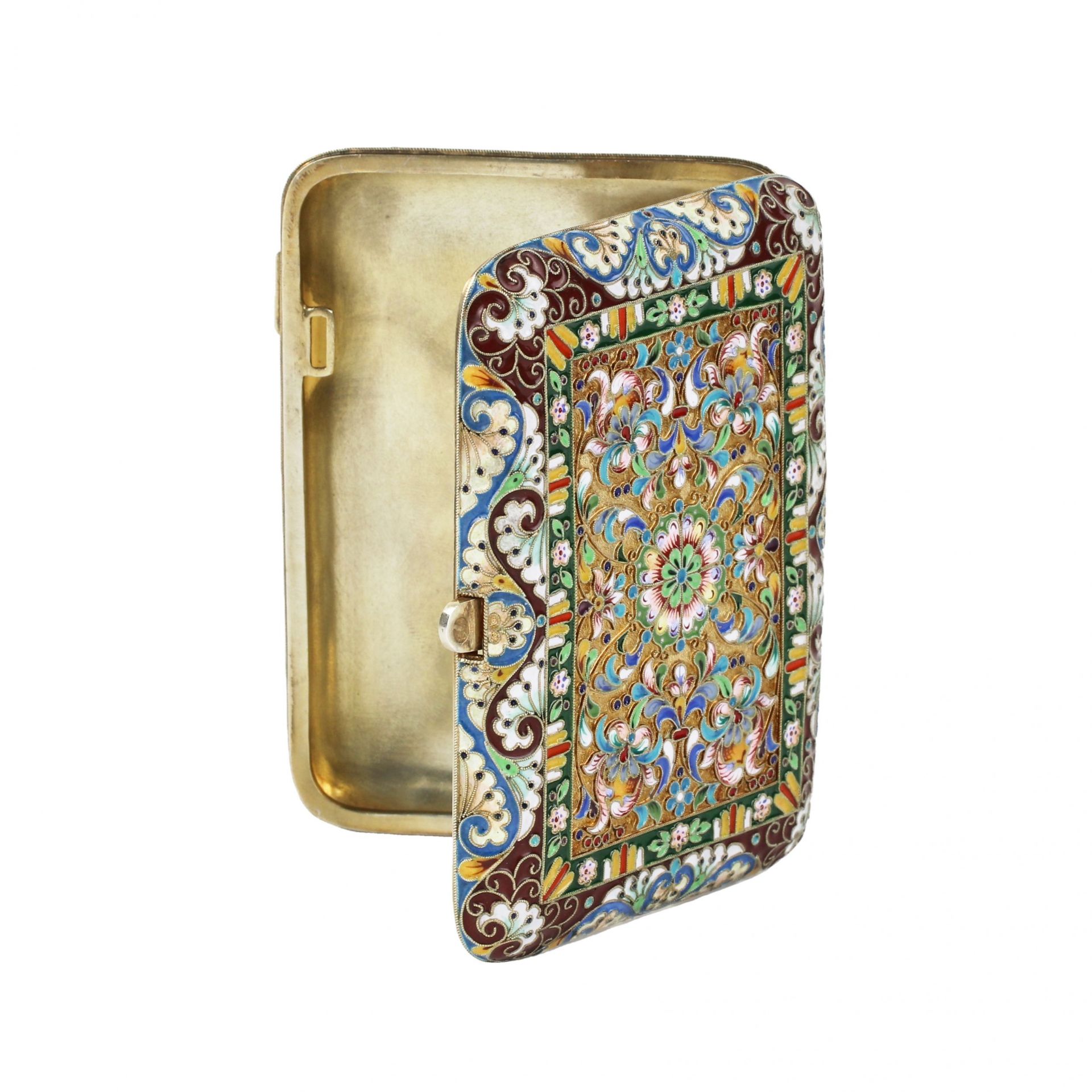 Silver cigarette case with gilding and cloisonne enamel. - Bild 4 aus 8