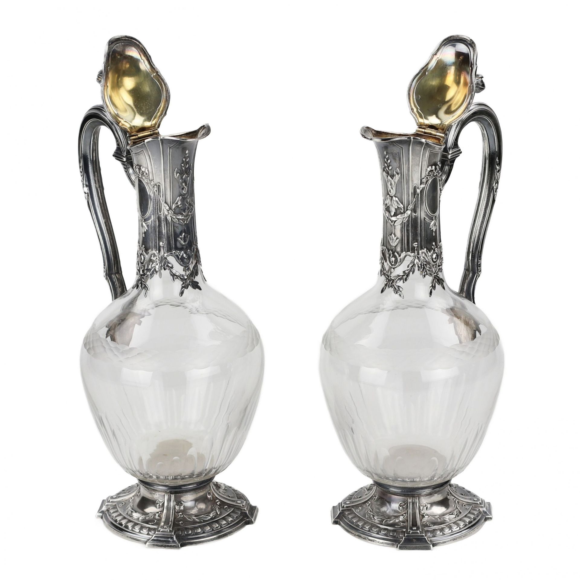 Pair of French glass wine jugs in silver. 19th century. - Bild 5 aus 9
