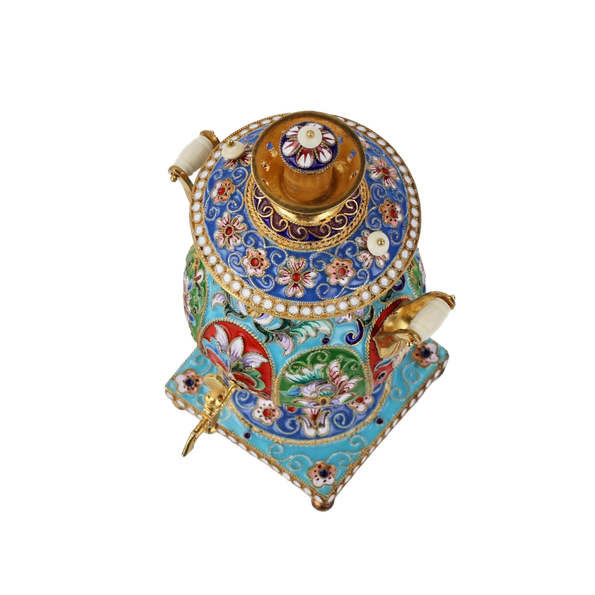 Silver, gilded, with painted enamels samovar. - Image 6 of 8