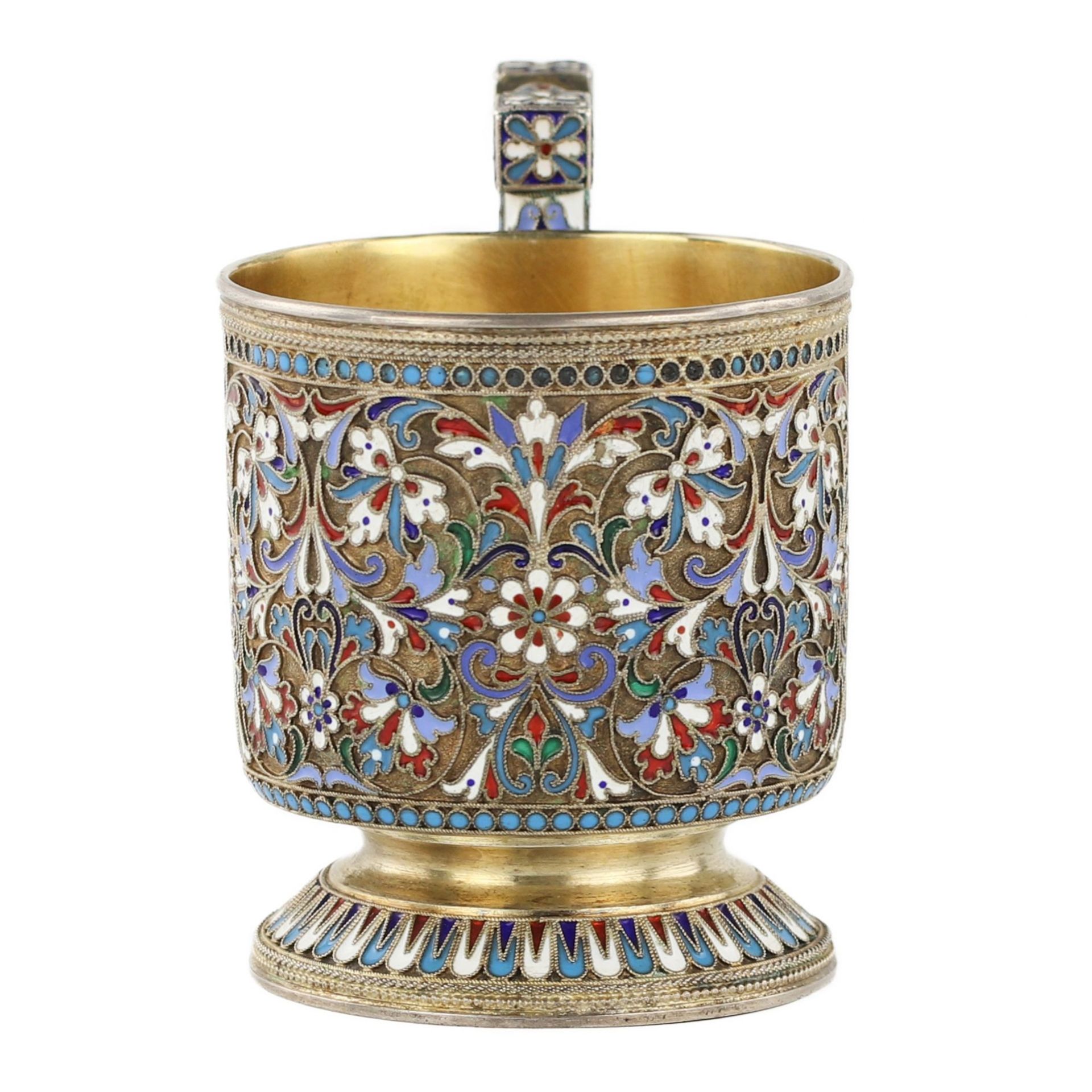 N.V. Alekseev. Silver glass holder in cloisonne enamels. Moscow. The turn of the 19th and 20th cent - Bild 2 aus 8