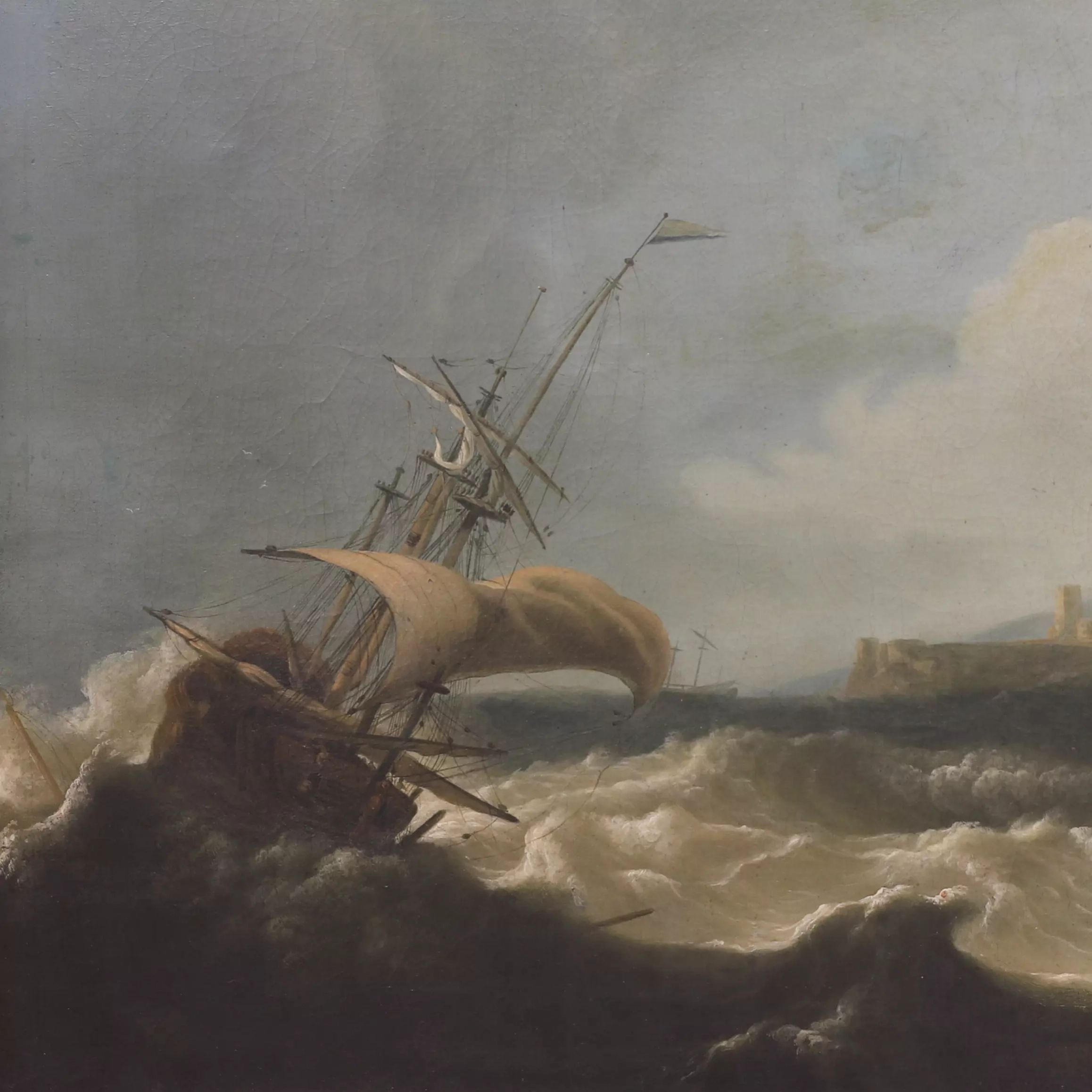 Seascape Stormy sea with sailboats. 18th, 19th century. - Image 2 of 5