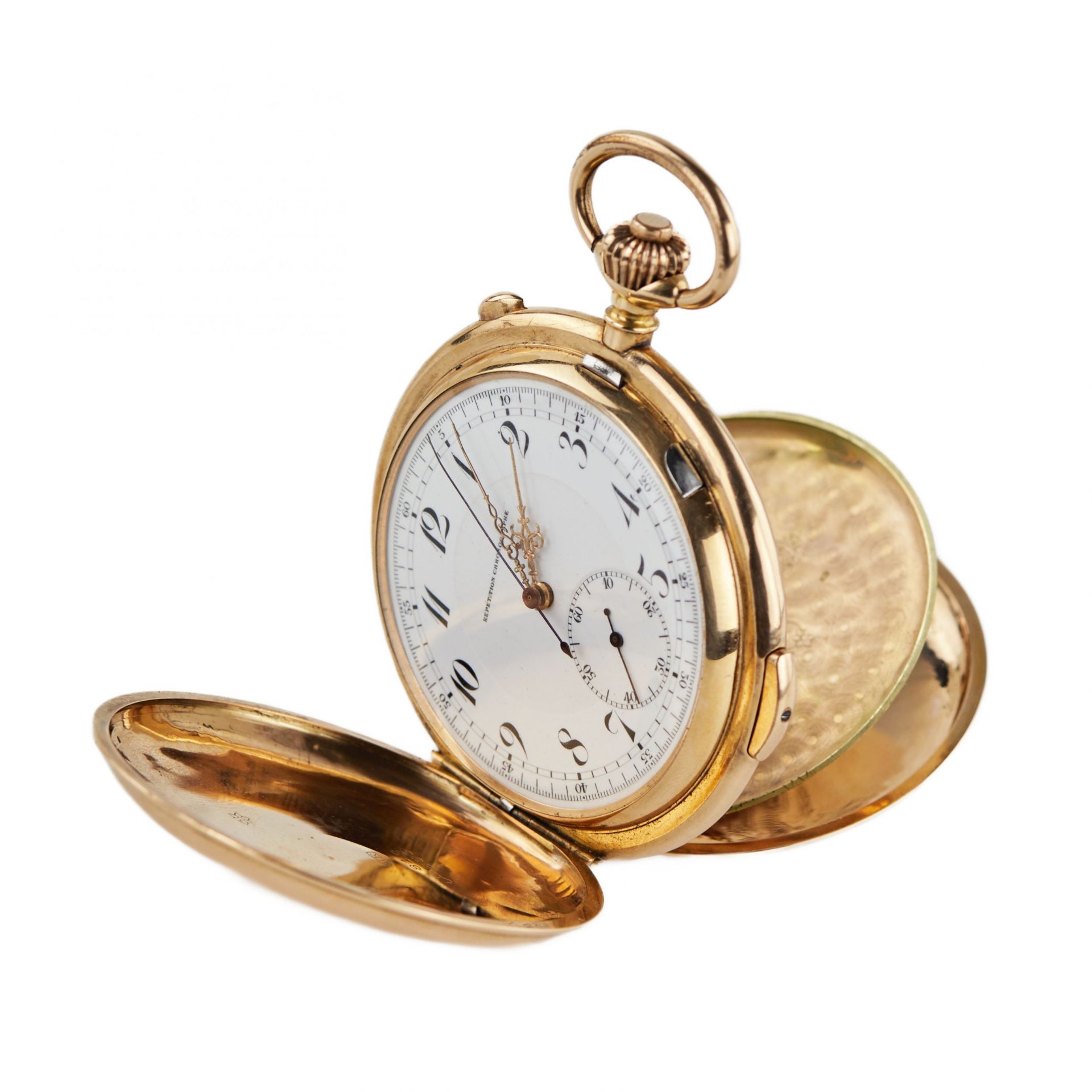 Heures Repetition Quarts Taschenuhr Chronographe 14k Gold Pocket Watch - Bild 7 aus 11