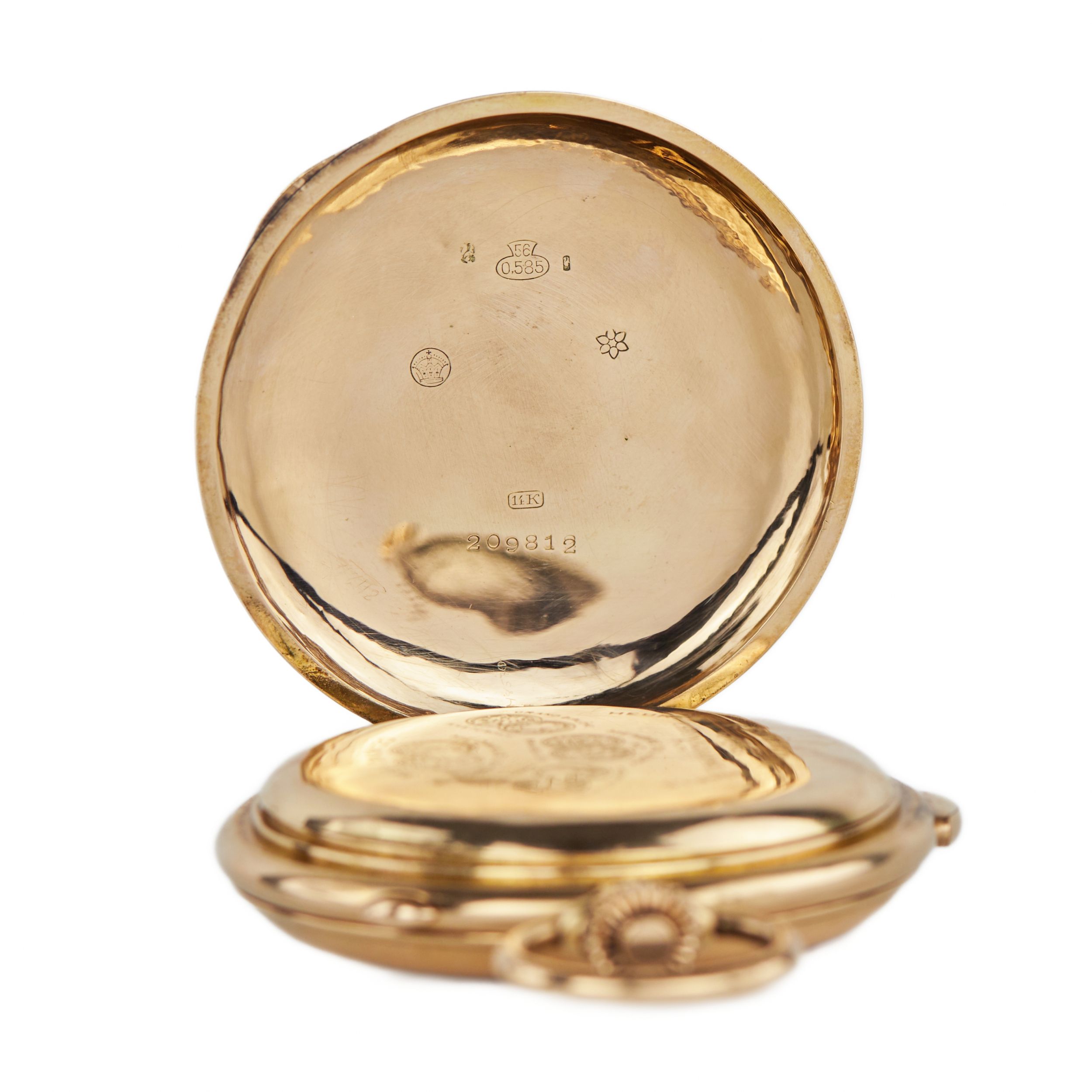 Heures Repetition Quarts Taschenuhr Chronographe 14k Gold Pocket Watch - Image 9 of 11