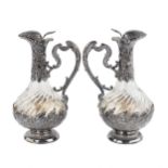 Frangiere & Laroche. Pair of French wine jugs. Glass in silver. 1880s.