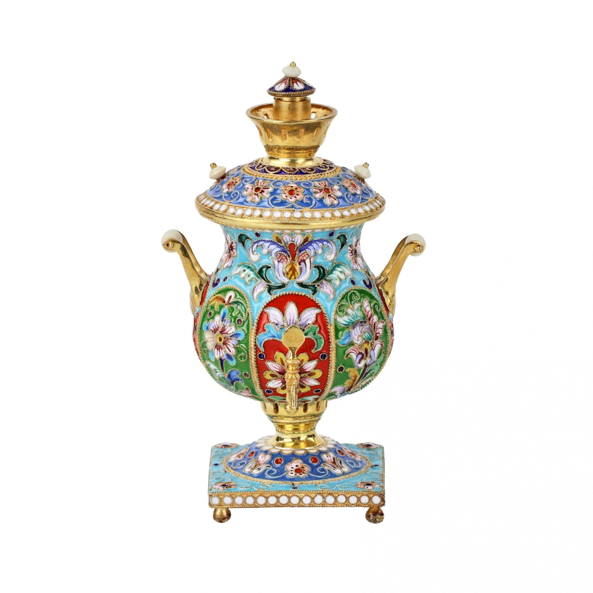 Silver, gilded, with painted enamels samovar. - Bild 2 aus 8