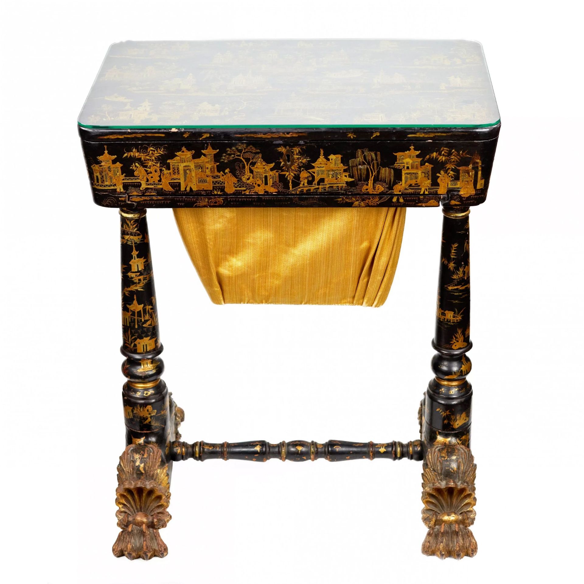 Needlework table made of black and gold Beijing lacquer. 19th century. - Bild 6 aus 11