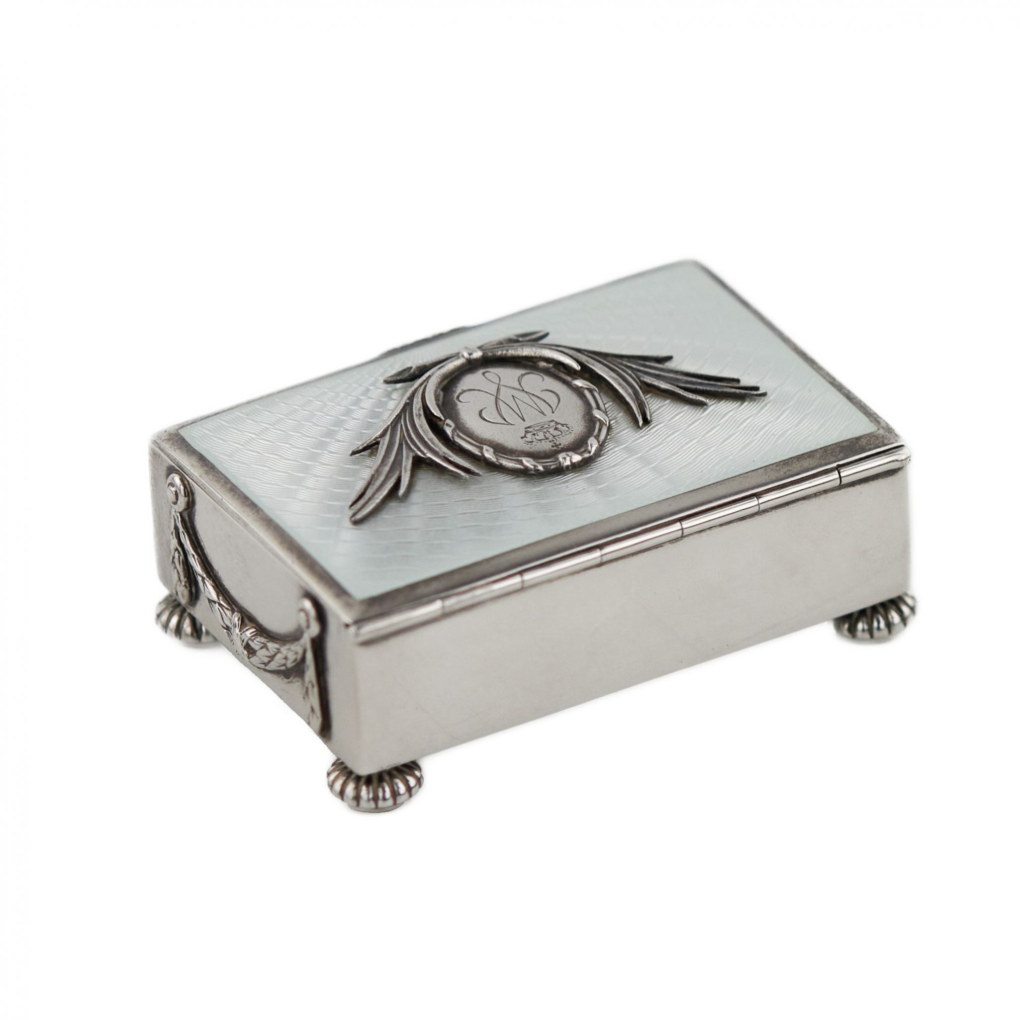 Wilhelm Wikstrom. Faberge silver stamp box with guilloche enamel. 1899-1908 - Image 3 of 8
