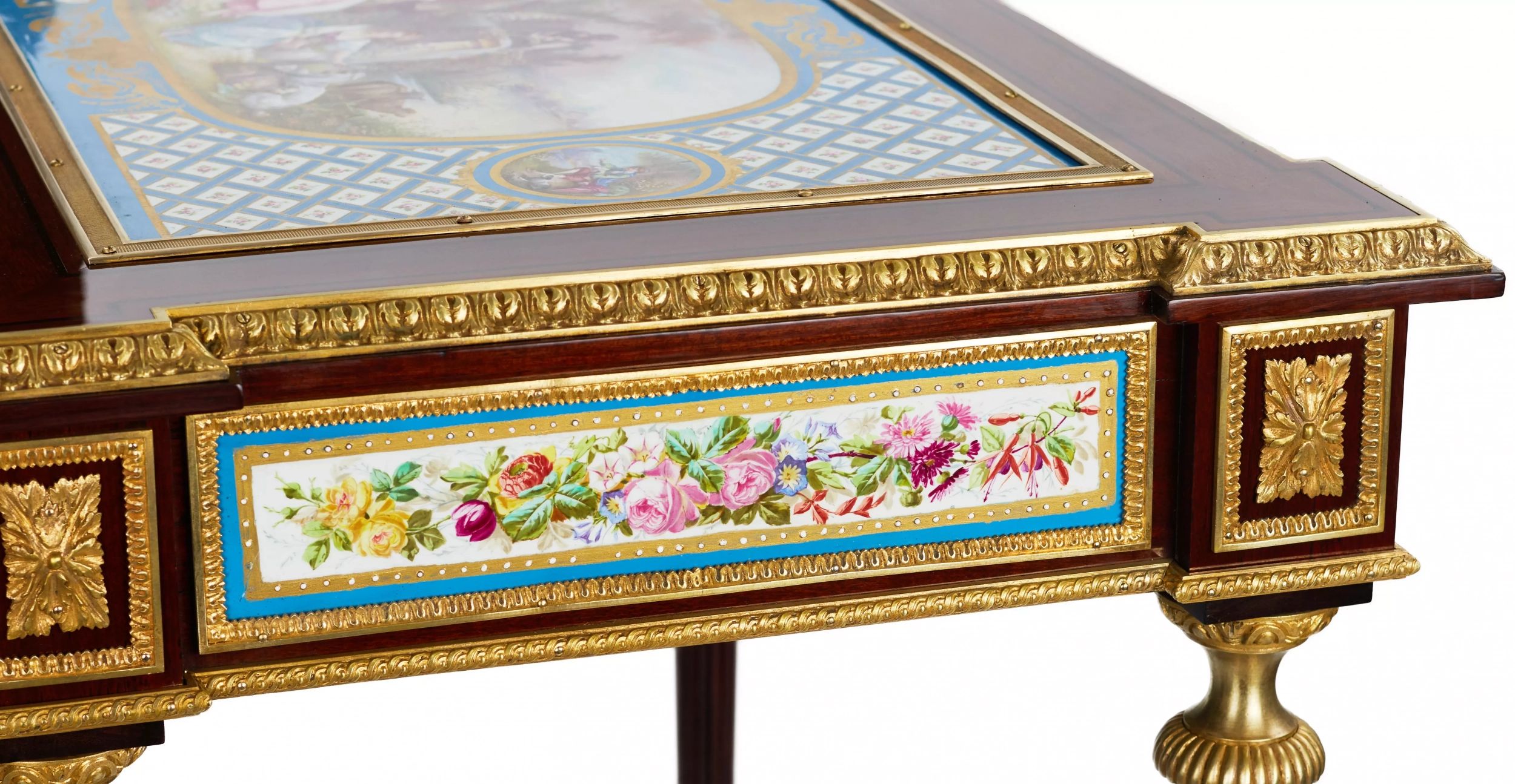 A magnificent ladies table with gilded bronze decor and porcelain panels in the style of Adam Weiswe - Image 9 of 12