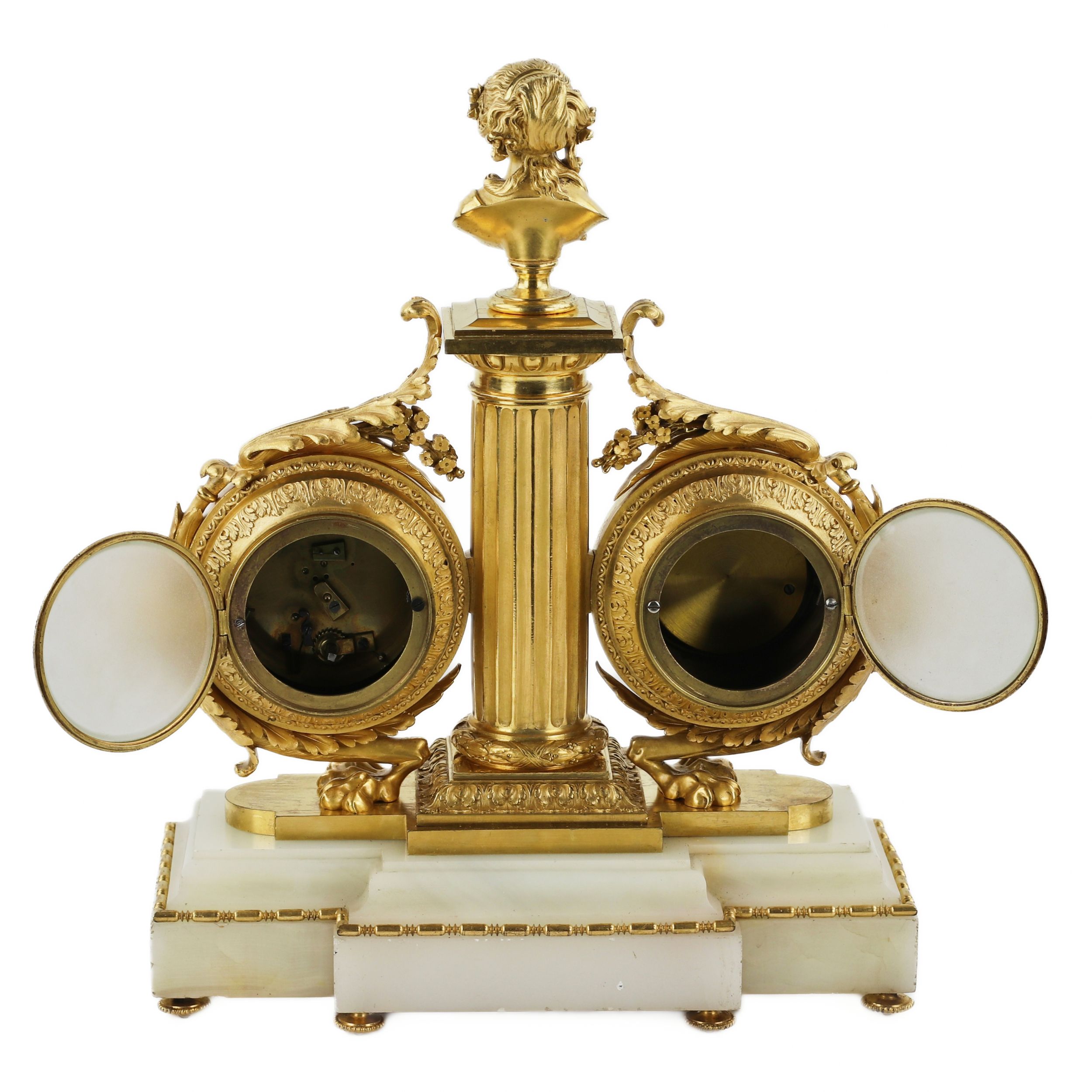 Tabletop instrument in white marble, gilded bronze: with clock, thermometer and barometer. 19th cent - Image 5 of 7
