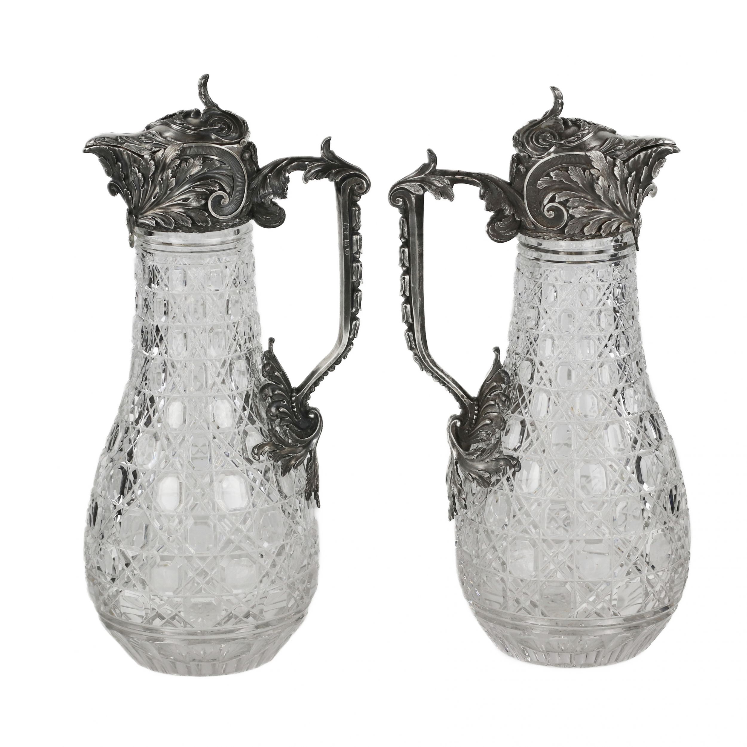 A magnificent pair of cast crystal wine jugs in superb BOLIN silver. Moscow. Russia 19th century. - Image 2 of 7