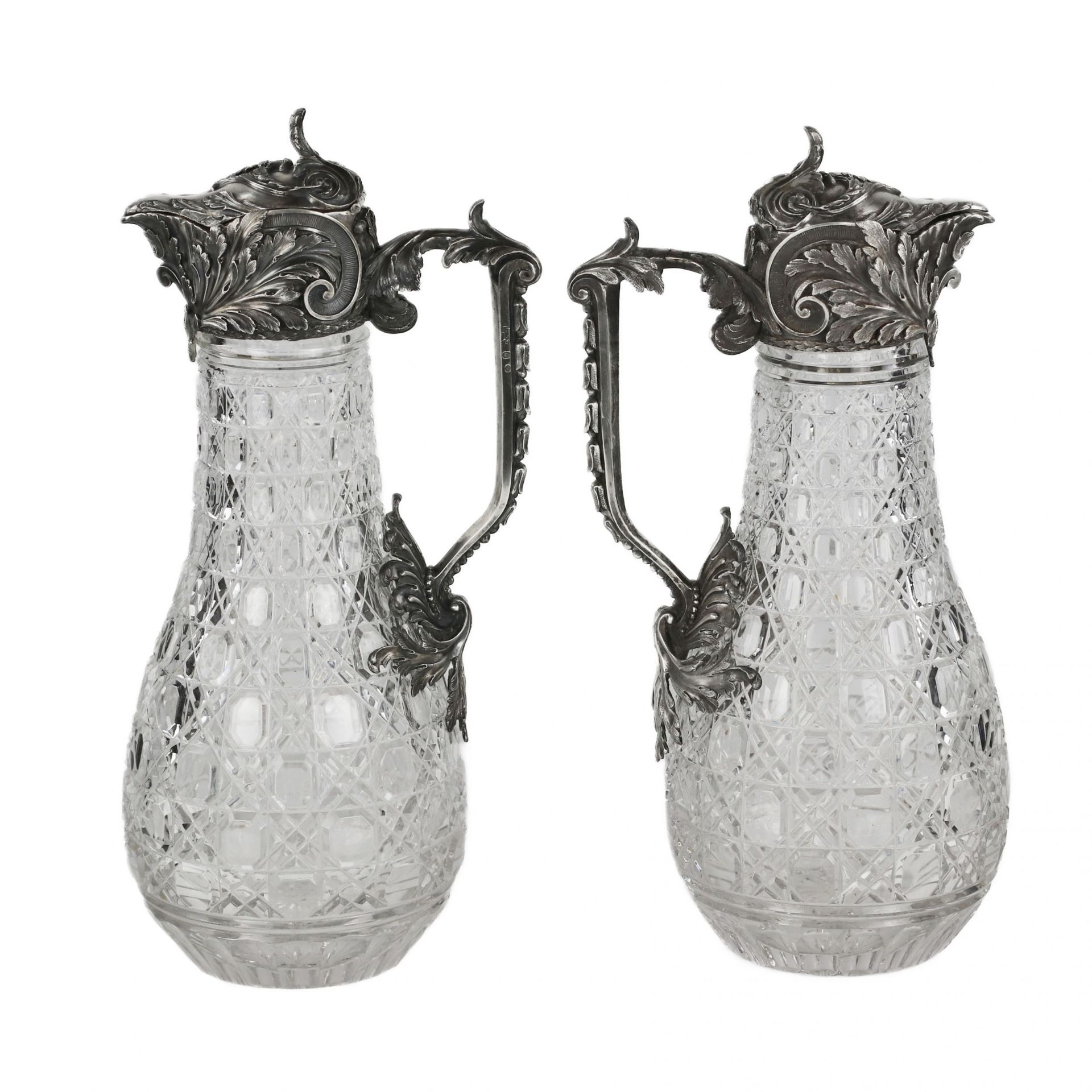 A magnificent pair of cast crystal wine jugs in superb BOLIN silver. Moscow. Russia 19th century. - Image 2 of 7