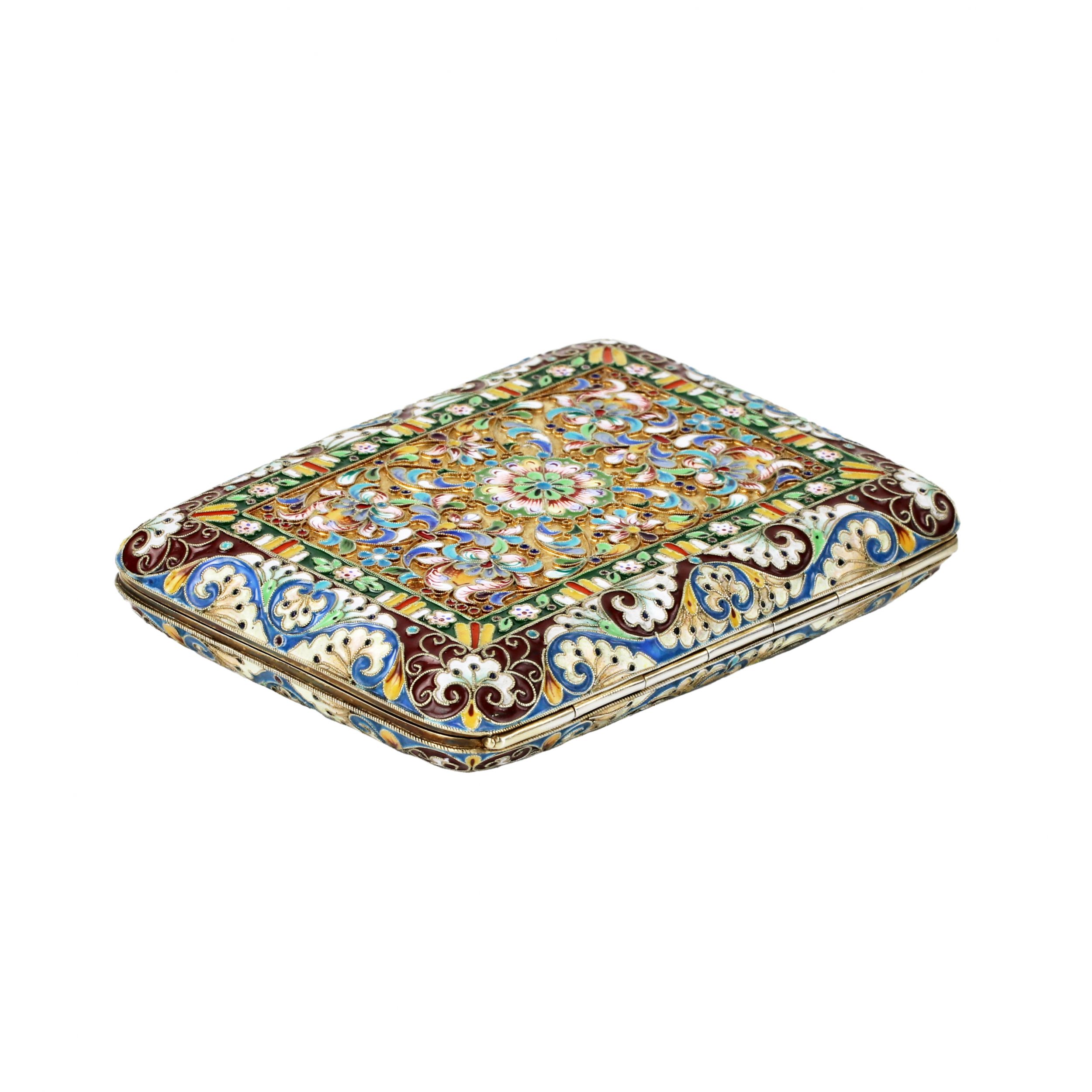 Silver cigarette case with gilding and cloisonne enamel. - Image 2 of 8