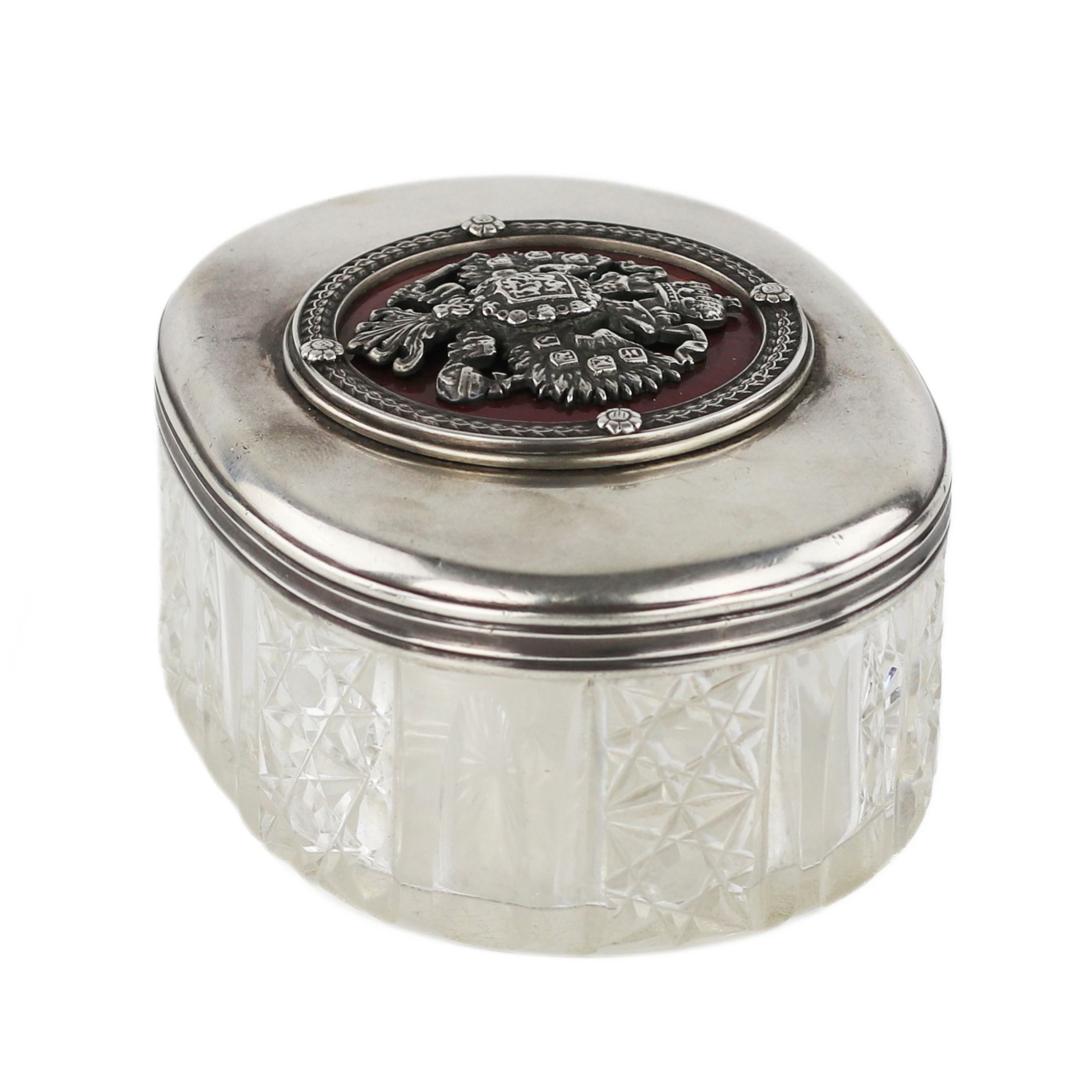 Crystal box in silver with the coat of arms of Russia on the lid. Early 20th century. - Image 3 of 6