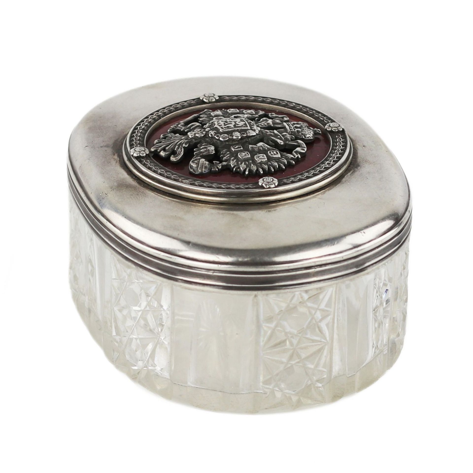 Crystal box in silver with the coat of arms of Russia on the lid. Early 20th century. - Bild 3 aus 6