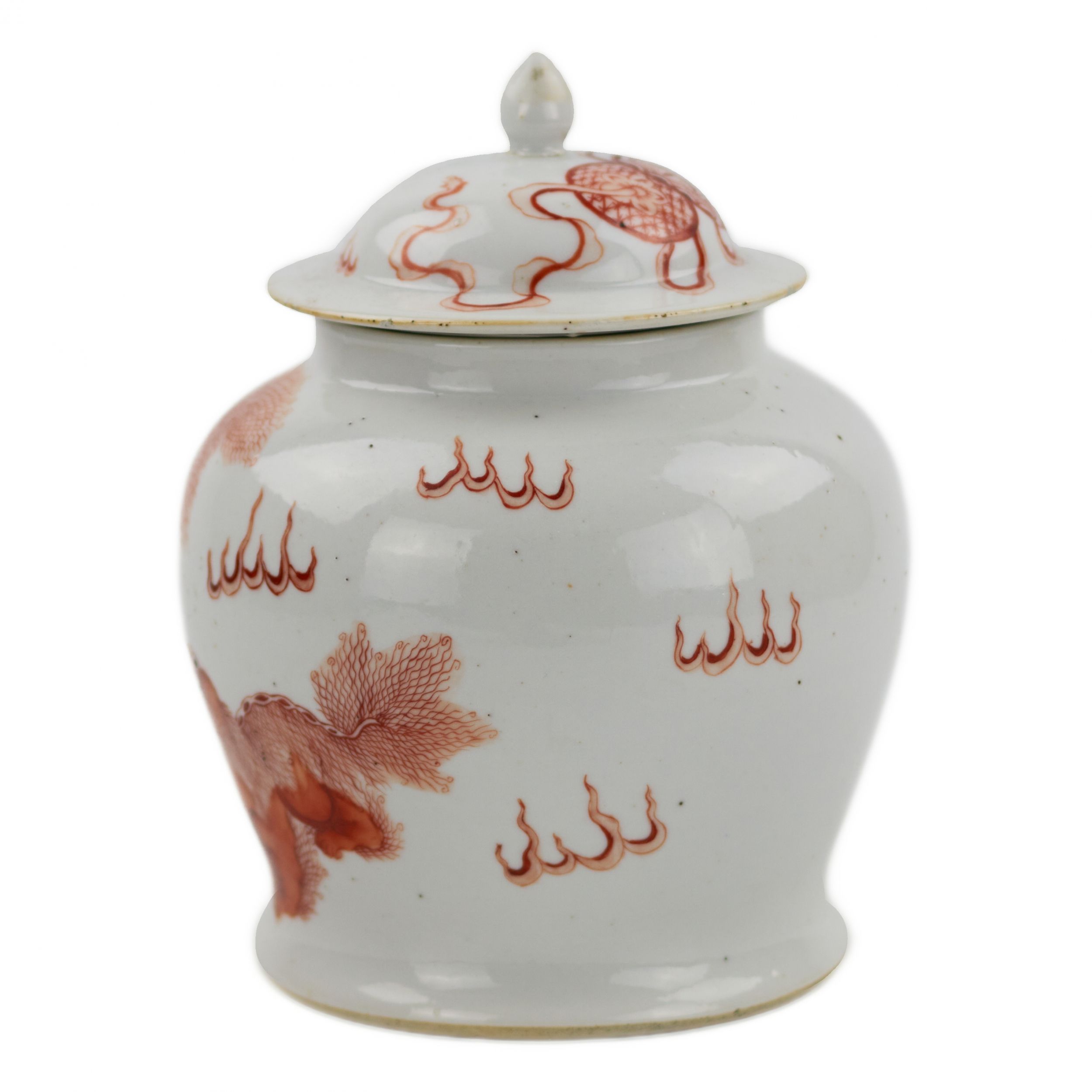 Chinese Porcelain Vase, painted ''iron red'' overglaze dog Fo. Possibly Kangxi period. - Image 2 of 6