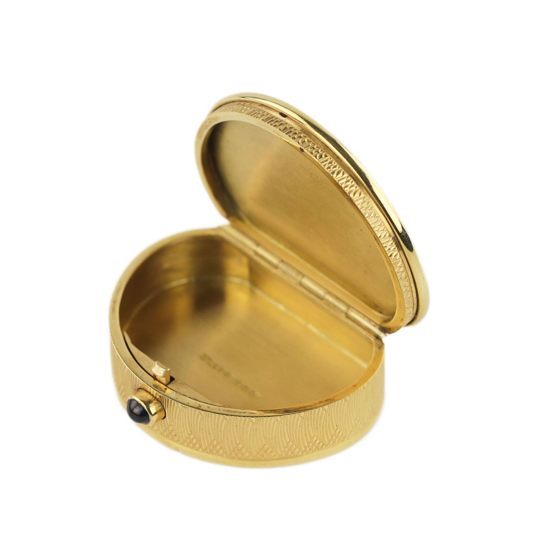 19th century English gold pill box with diamonds and guilloche enamel. - Bild 4 aus 8