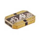 Golden, French snuffbox with enamel grisaille, Empire period.