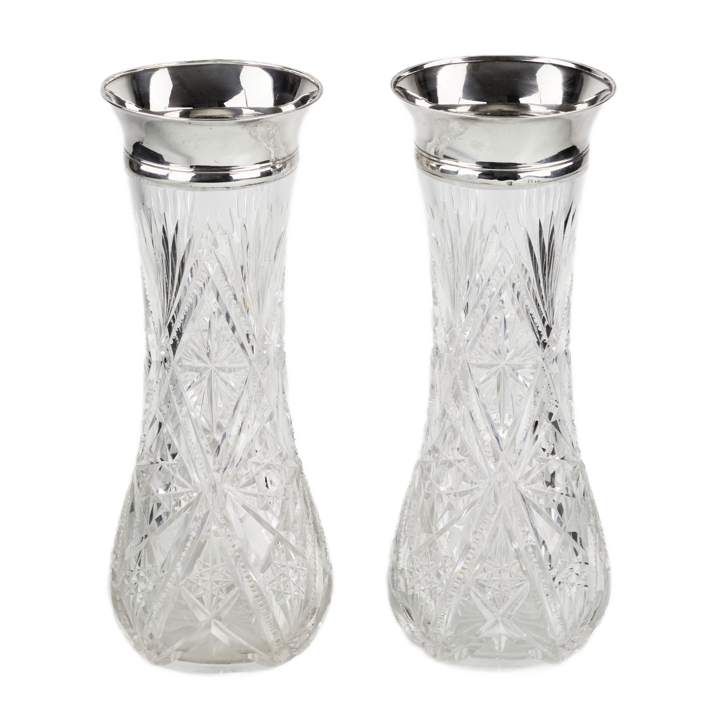 Pair of crystal vases with silver trim. Russia. Riga. 1908 -1920. - Image 2 of 6