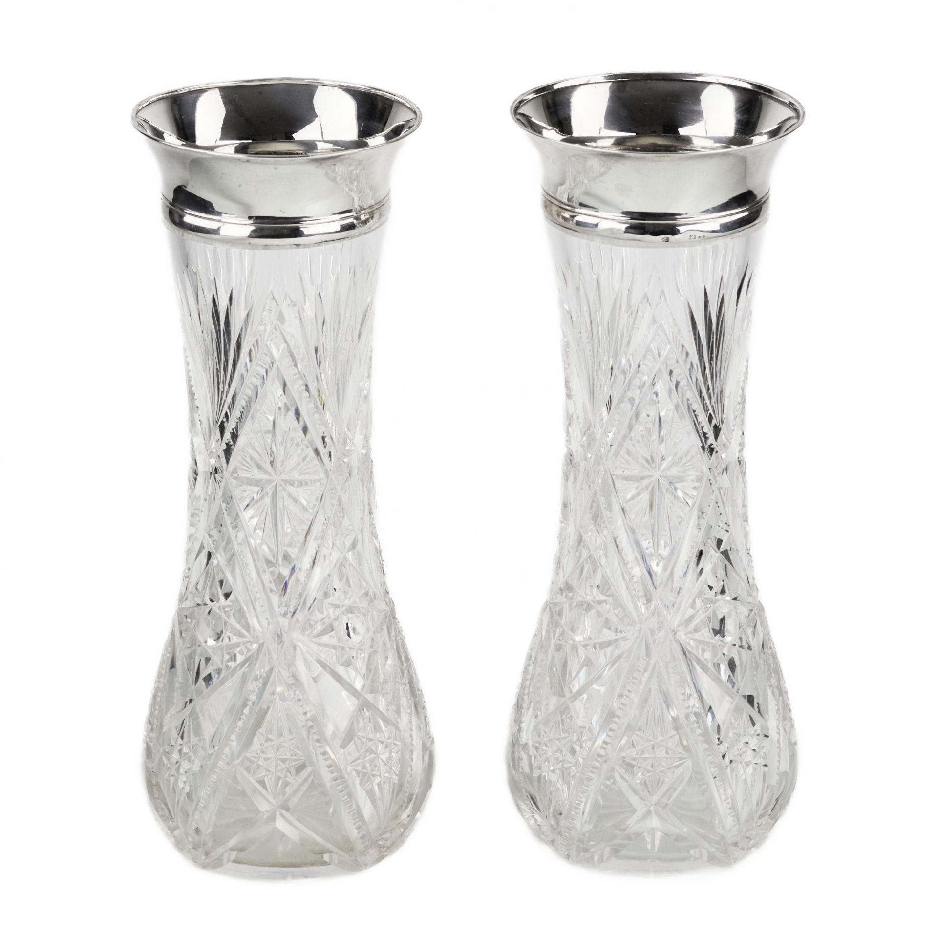 Pair of crystal vases with silver trim. Russia. Riga. 1908 -1920. - Bild 2 aus 6