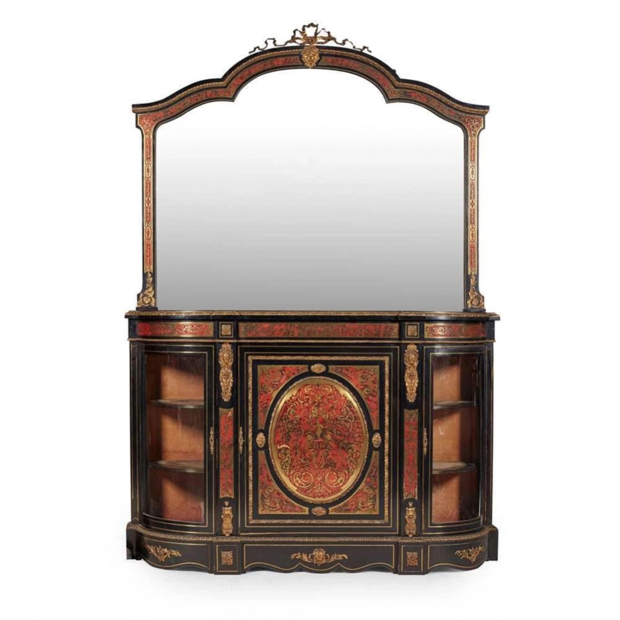 Luxurious chest of drawers with mirror in the Boulle style. France, 19th century.