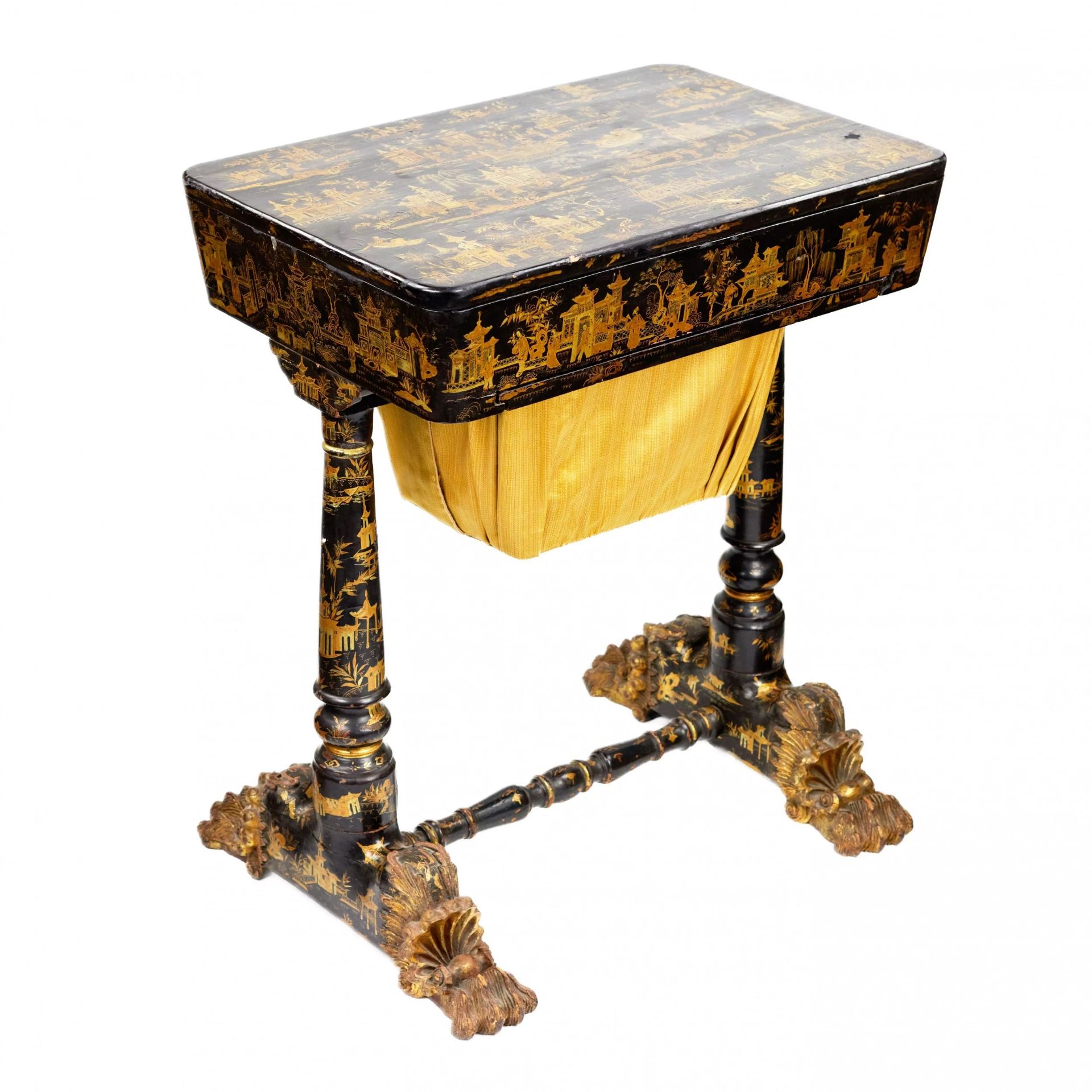 Needlework table made of black and gold Beijing lacquer. 19th century. - Bild 2 aus 11