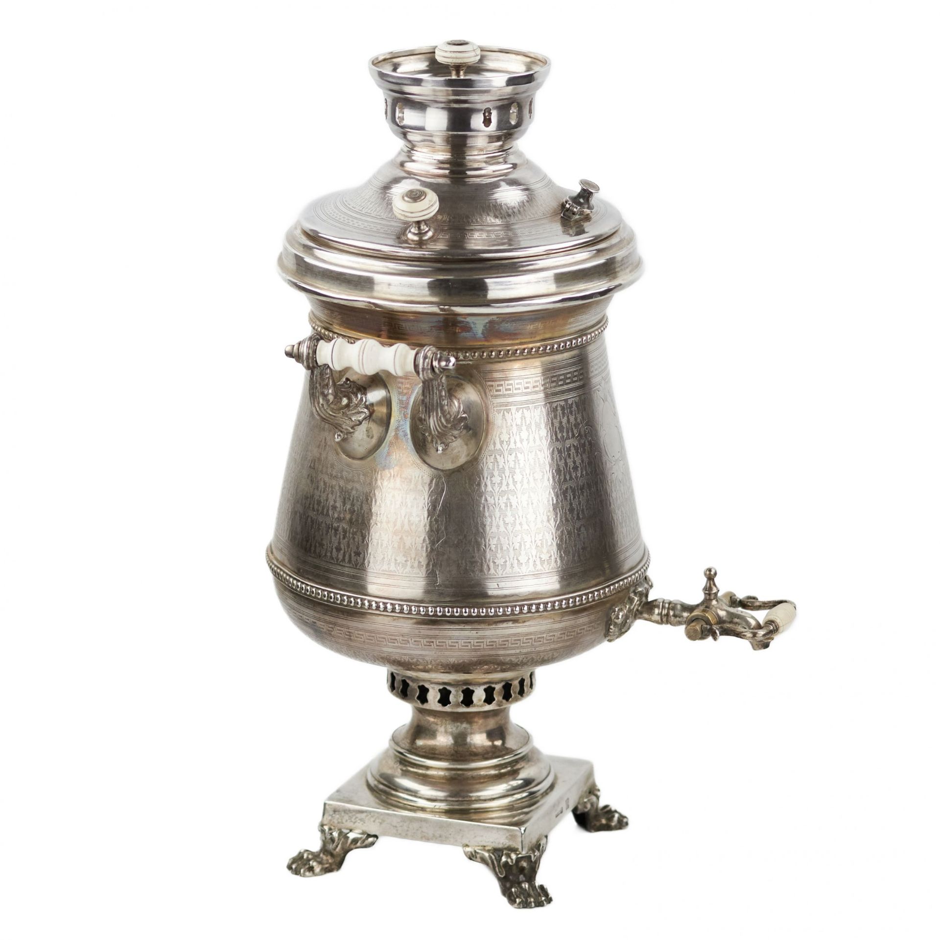 Large, silver, Russian samovar. I.E.MOROZOV. 1896 - Image 4 of 8