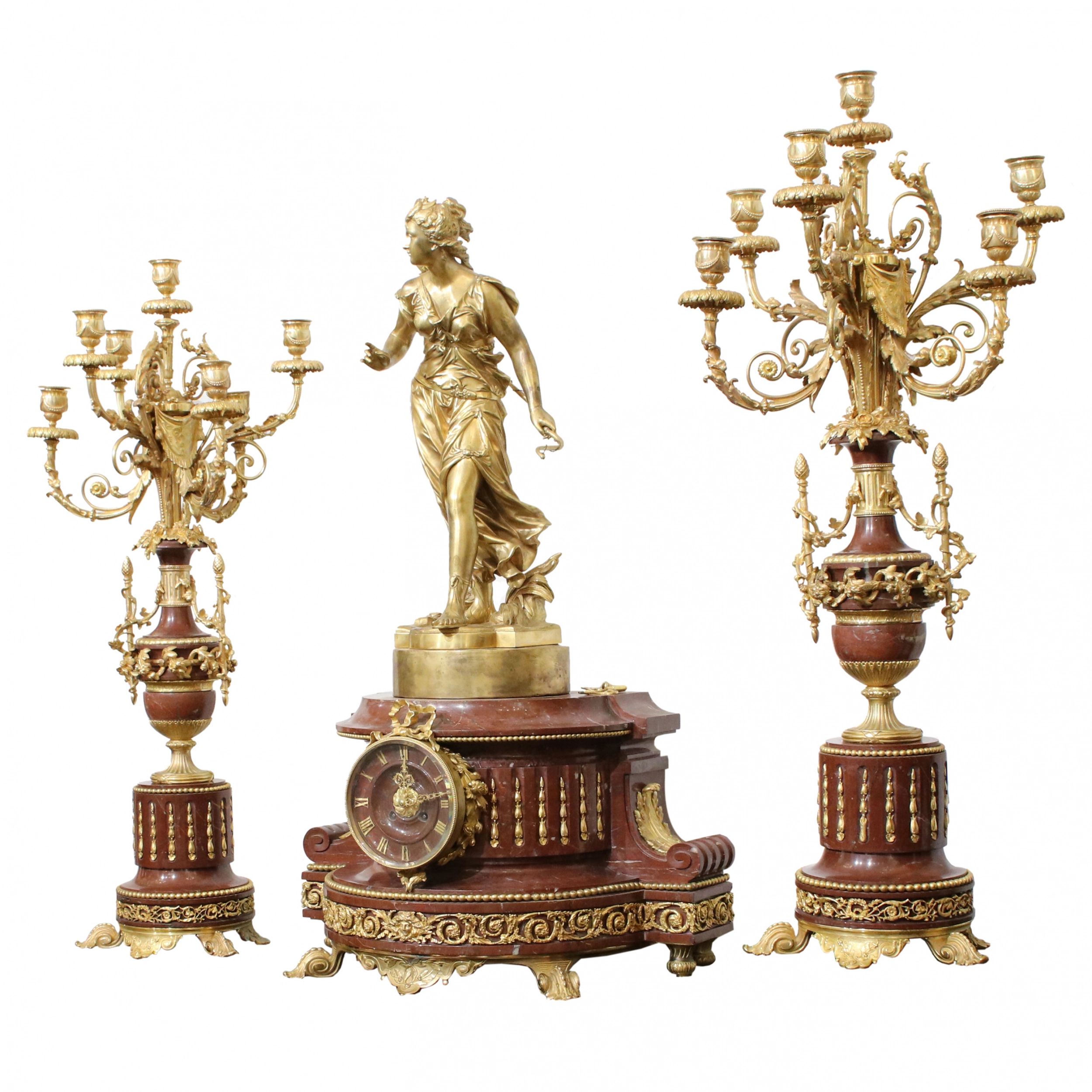 Bronze fireplace clock set with candelabra. - Image 4 of 5