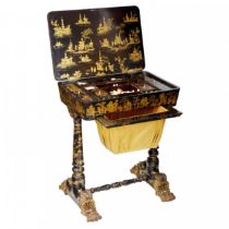 Needlework table made of black and gold Beijing lacquer. 19th century.