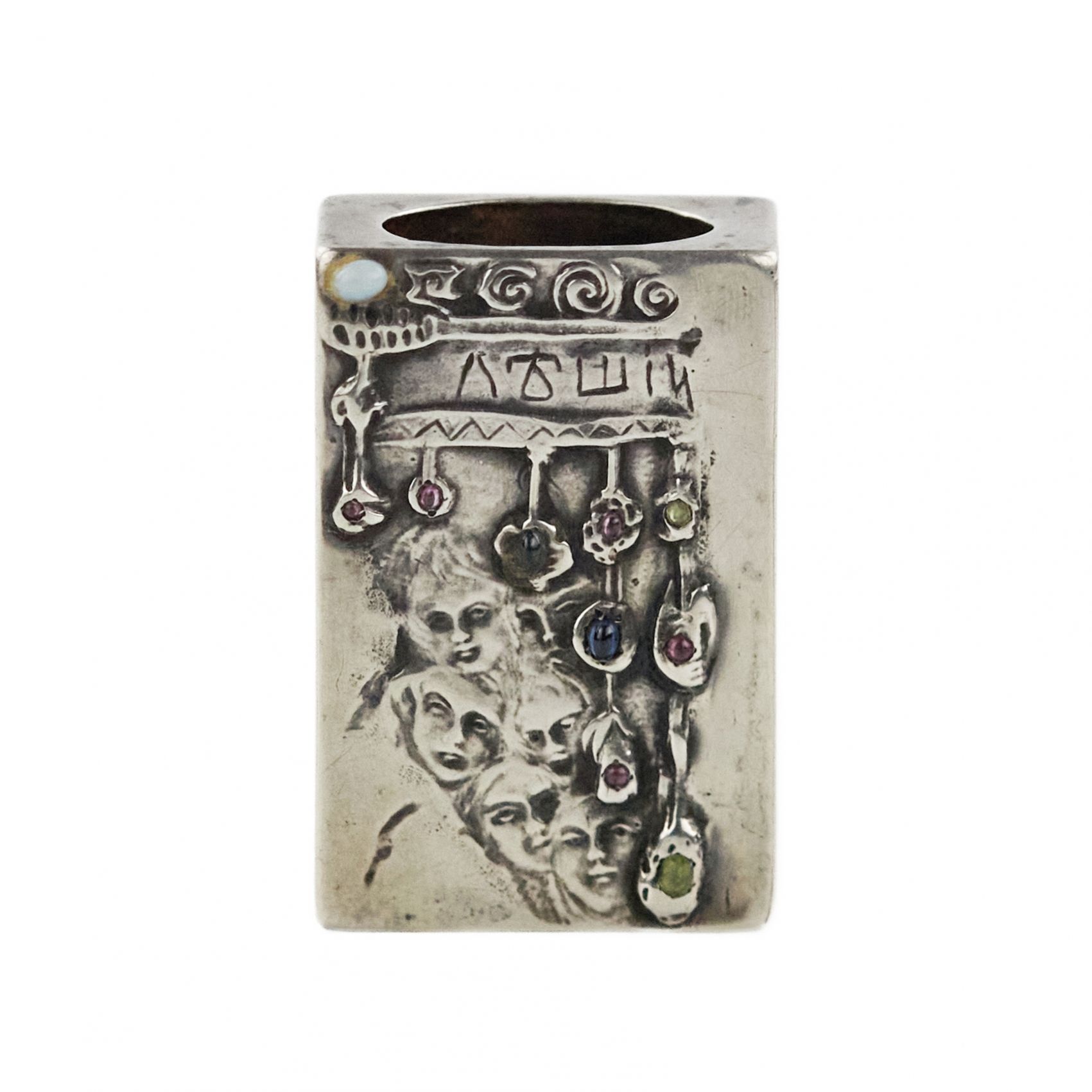 Silver match holder, made in the Russian Art Nouveau style, with the image of a goblin. - Image 3 of 6