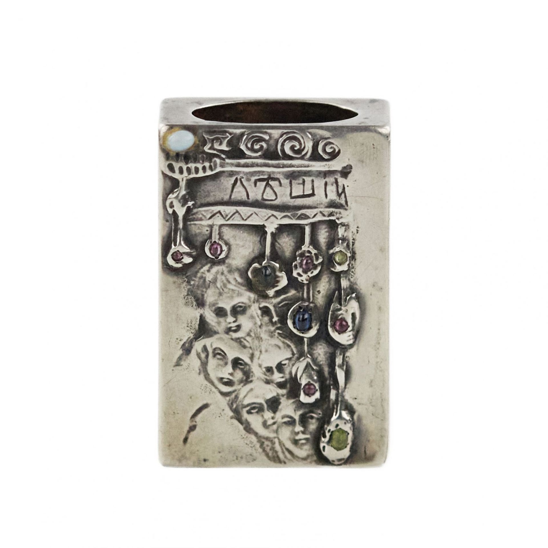 Silver match holder, made in the Russian Art Nouveau style, with the image of a goblin. - Bild 3 aus 6
