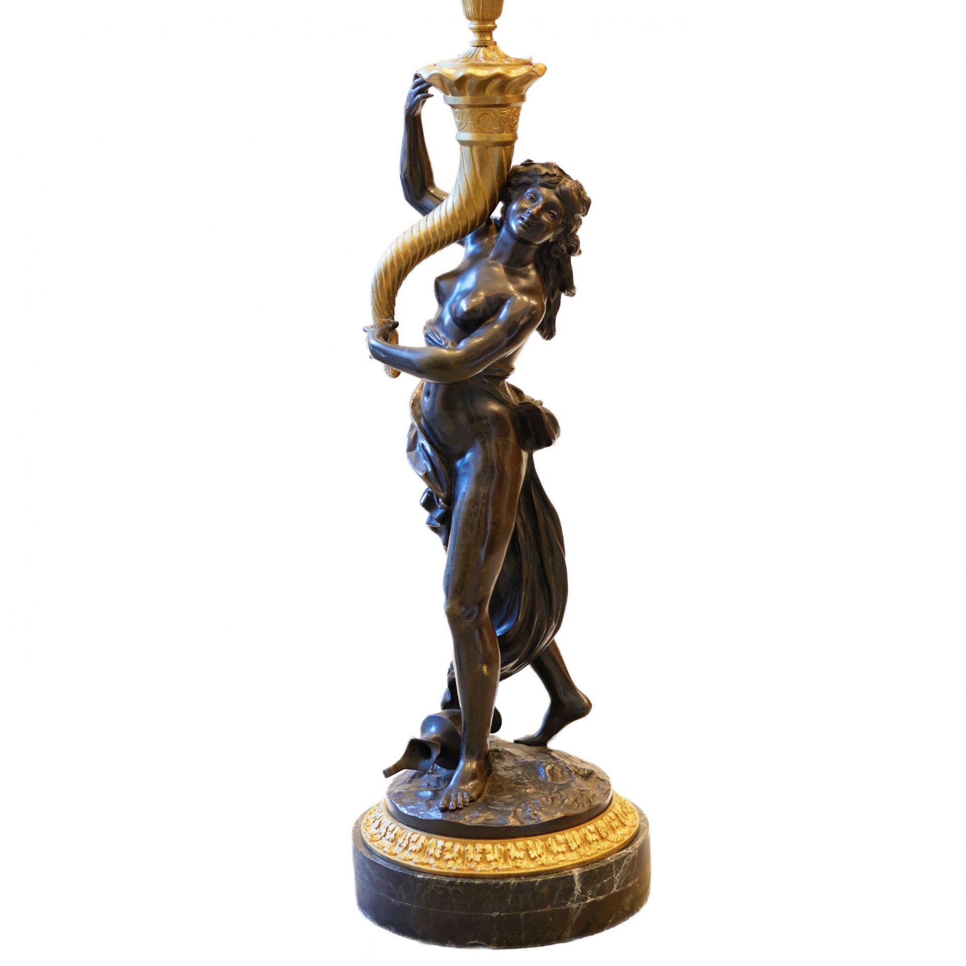 French floor lamp made of gilded and patinated bronze. The turn of the 19th and 20th centuries. - Image 4 of 5