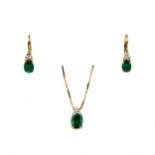 Giorgio Visconti. 18K gold pendant and earrings with emeralds and diamonds.