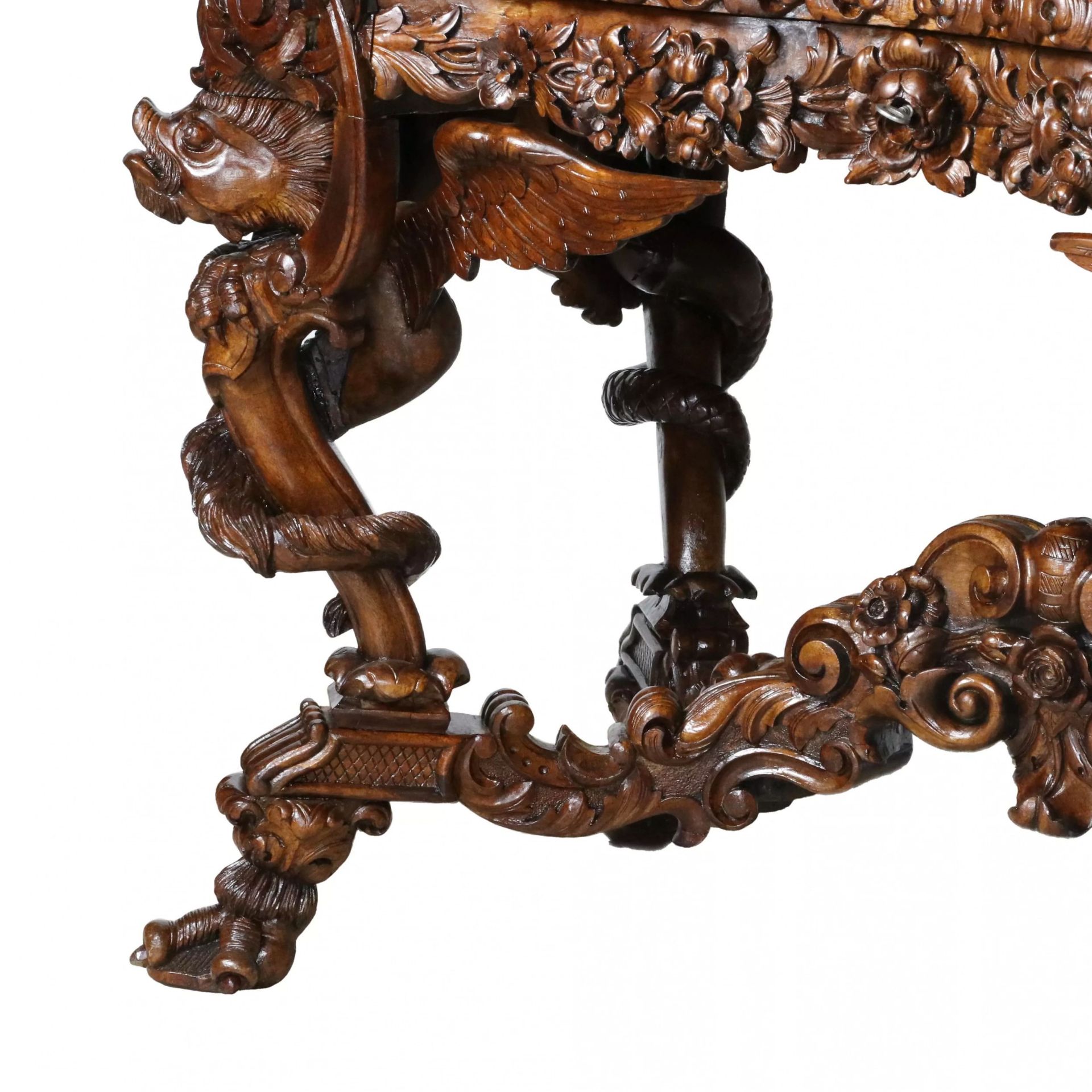 Magnificent carved bureau table in the Baroque neo-Gothic style. France 19th century. - Image 8 of 8