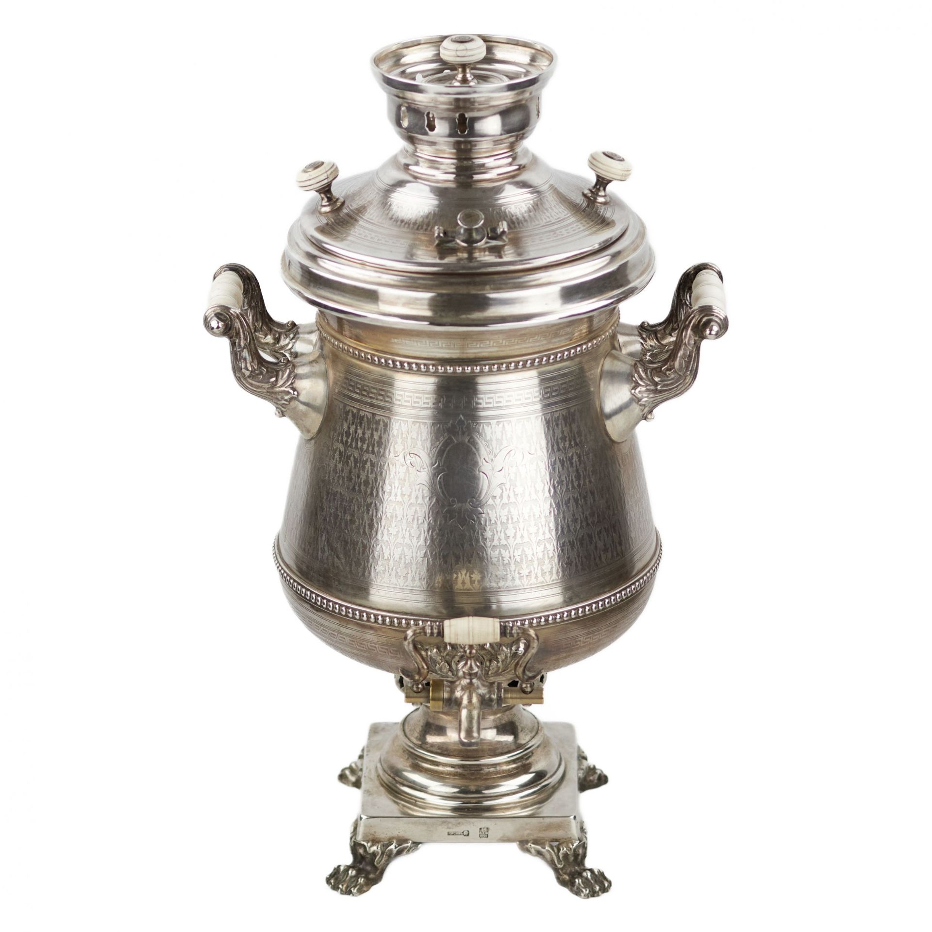 Large, silver, Russian samovar. I.E.MOROZOV. 1896 - Image 5 of 8