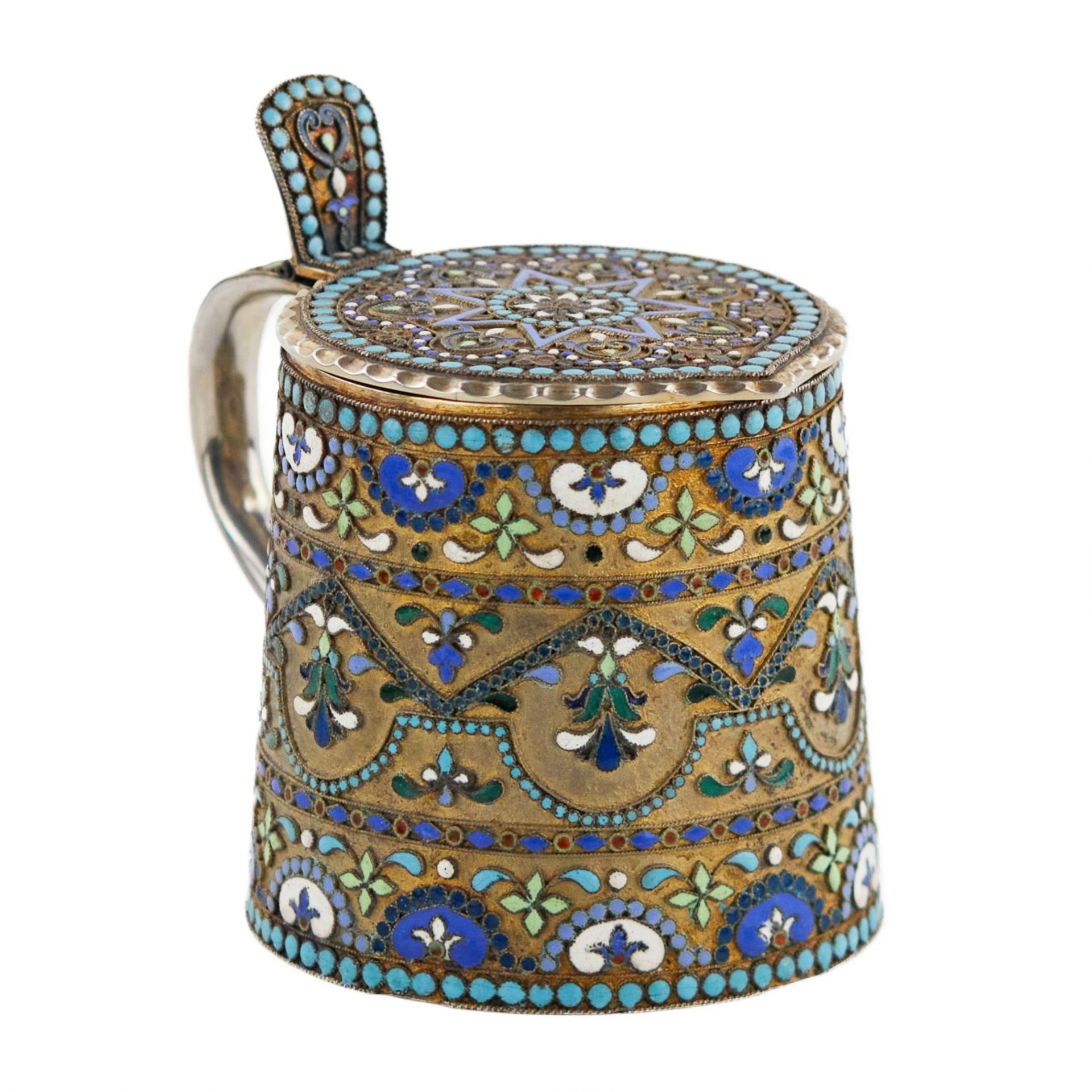Russian, silver cloisonne enamel mug in neo-Russian style. 20th century. - Bild 2 aus 8
