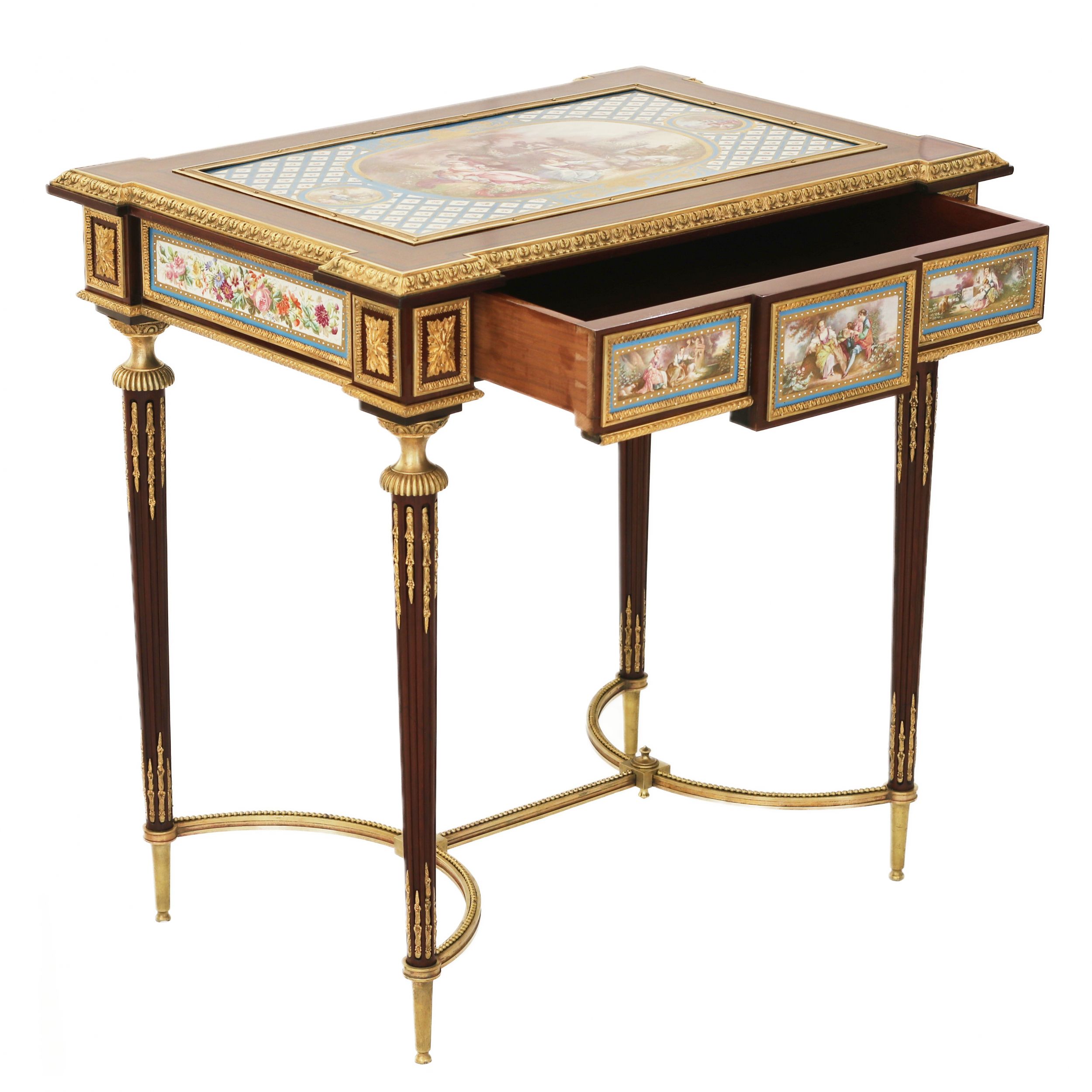 A magnificent ladies table with gilded bronze decor and porcelain panels in the style of Adam Weiswe - Image 3 of 12