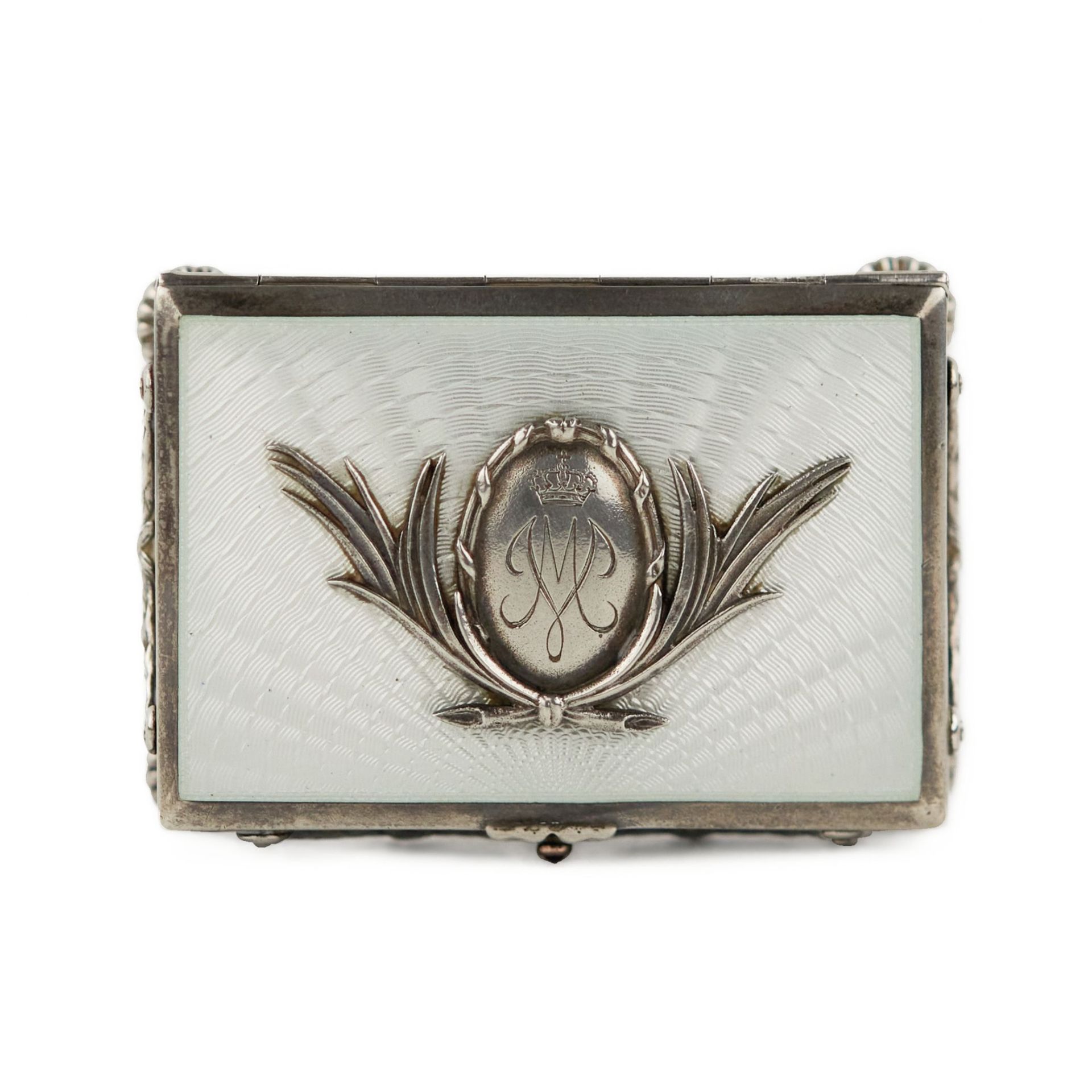 Wilhelm Wikstrom. Faberge silver stamp box with guilloche enamel. 1899-1908 - Bild 2 aus 8