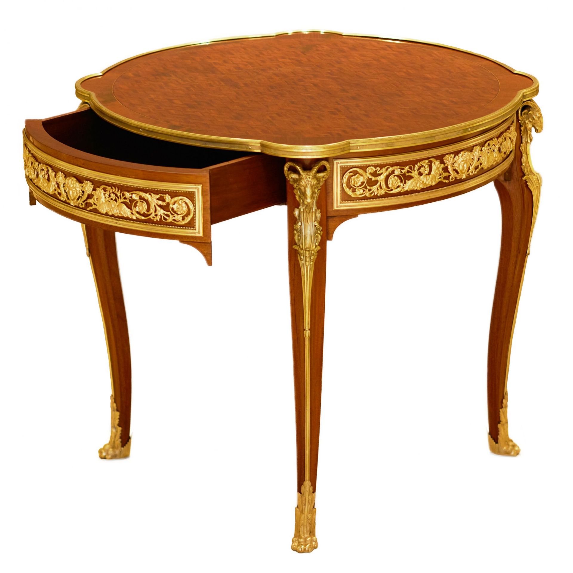 Mahogany table decorated with marquetry in the style of Louis XV, Francois Linke. Late 19th century - Bild 3 aus 6