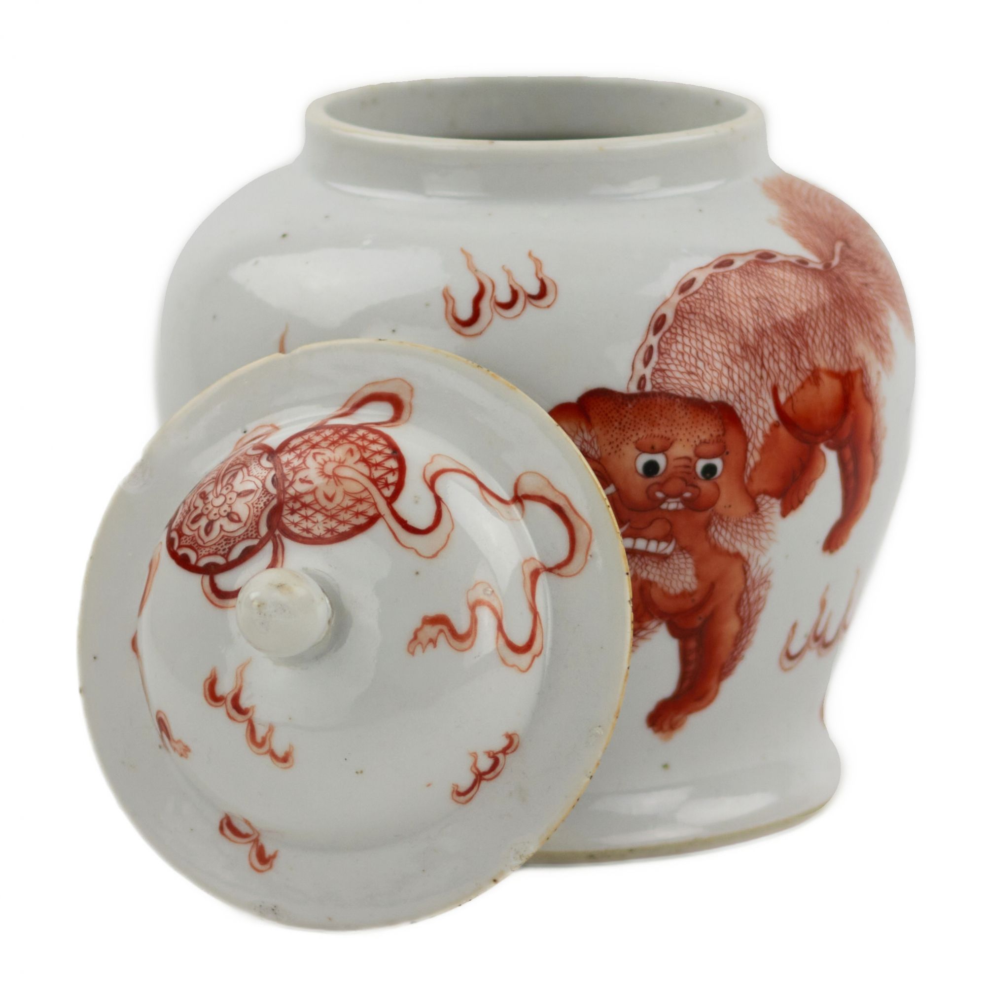 Chinese Porcelain Vase, painted ''iron red'' overglaze dog Fo. Possibly Kangxi period. - Image 4 of 6