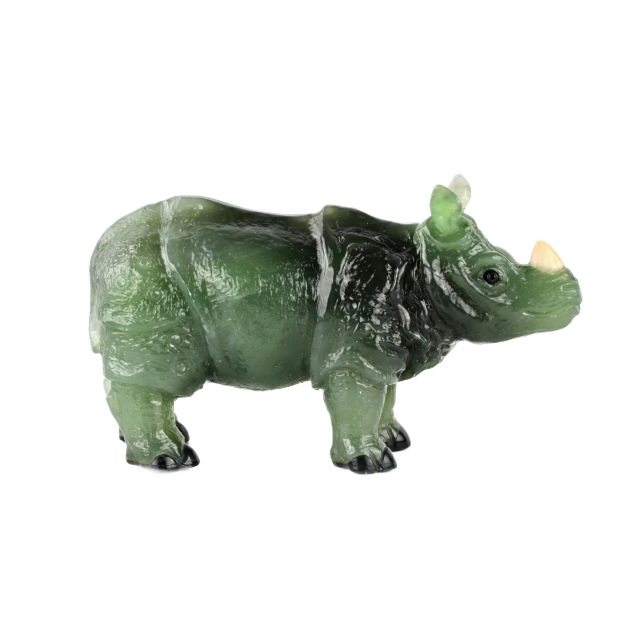 Stone-cutting miniature Jade rhinoceros in the style of products from the Faberge firm - Image 2 of 5