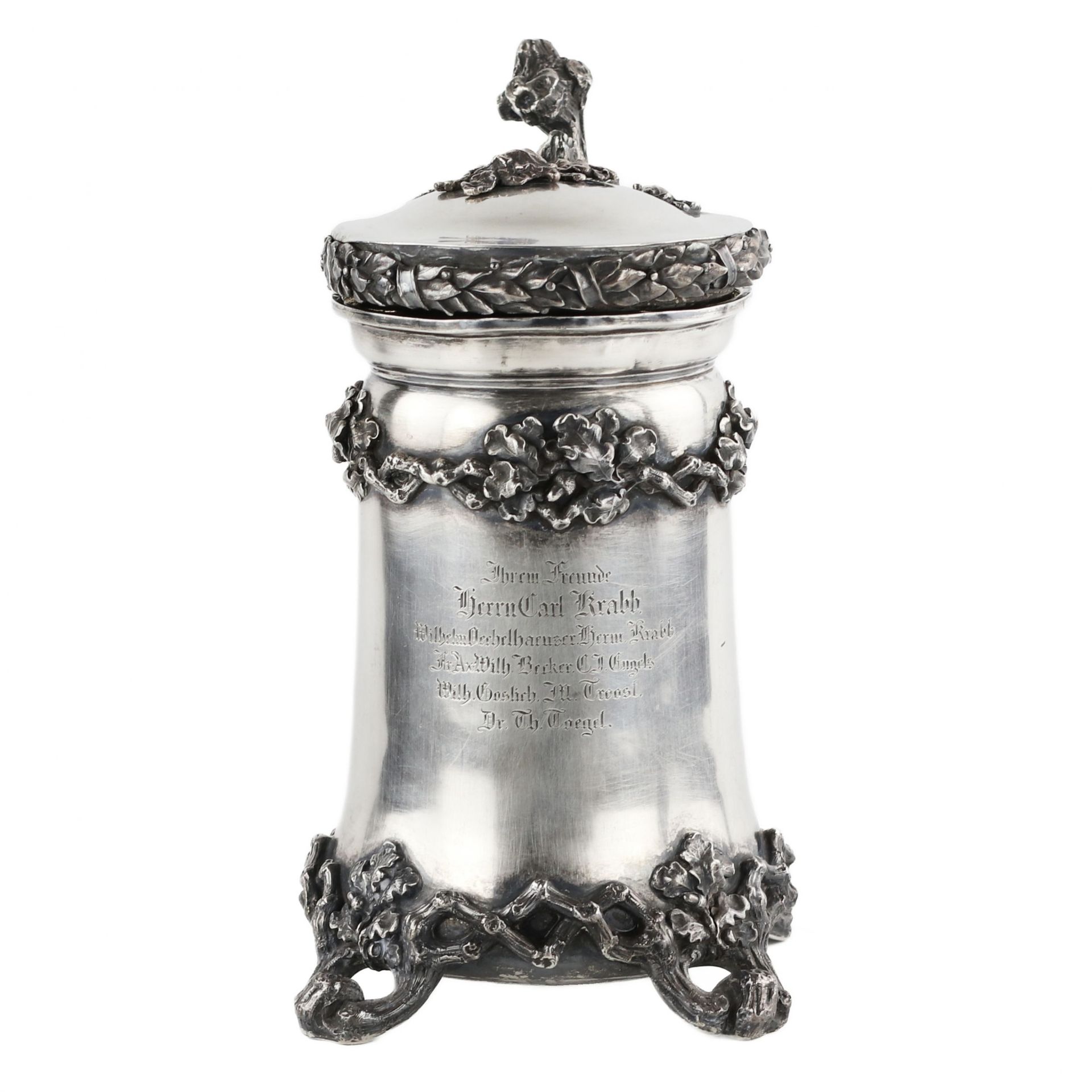 An impressive silver beer cup with oak branch pattern, mid 19th century. Berlin. - Image 2 of 9