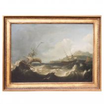 Seascape Stormy sea with sailboats. 18th, 19th century.