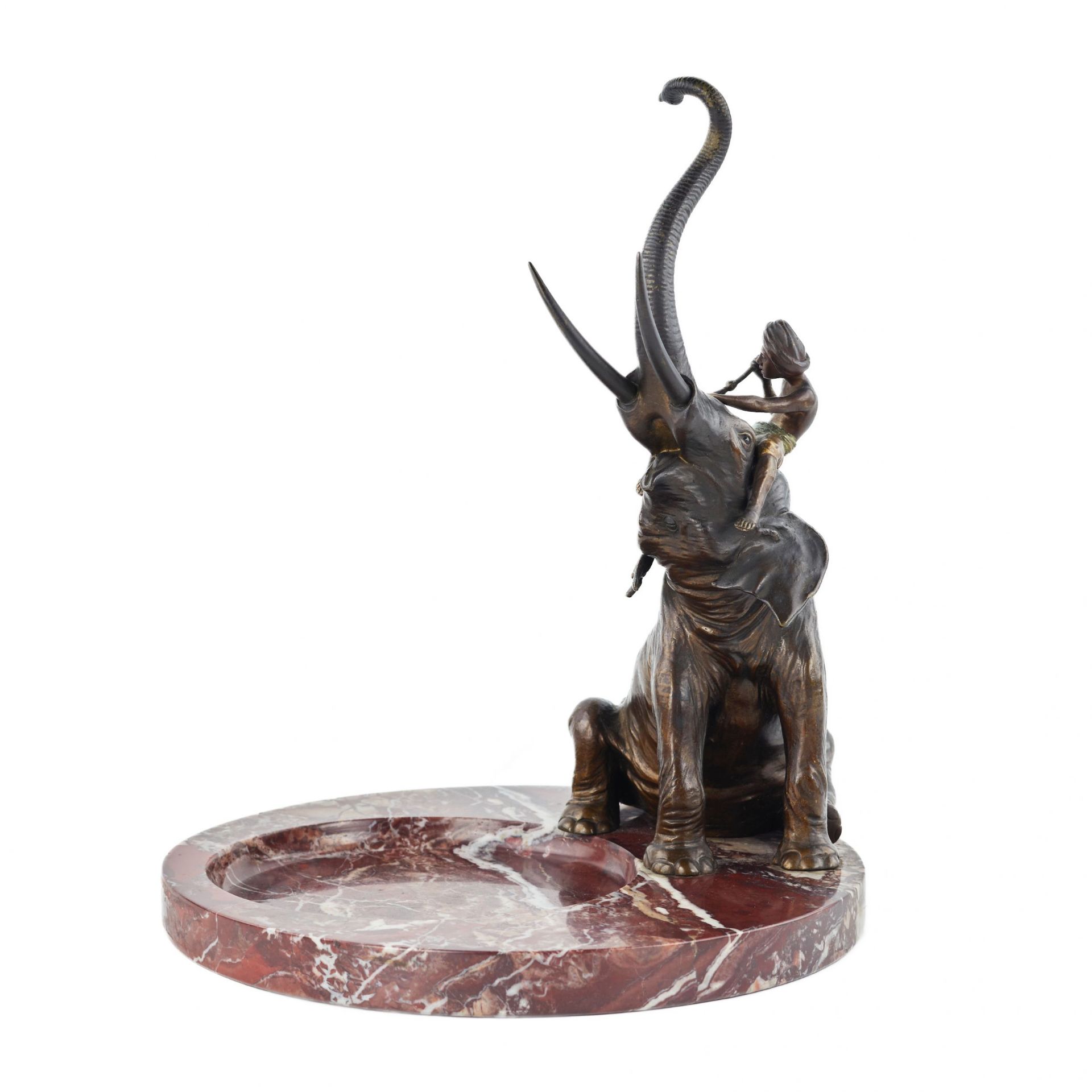 Franz Bergman. Decorative dish for small items made of marble, with a bronze figure of an elephant. - Image 5 of 5