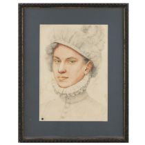 Graphic portrait of a young man in a beret. In the spirit of Jean Clouet