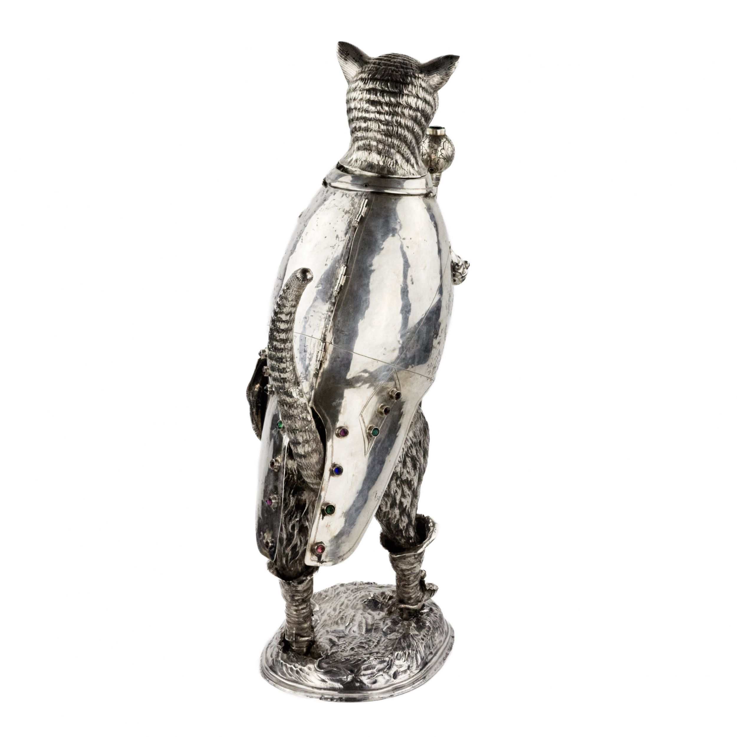 Catchy and ironic silver figure Cat in Boots. Gunther Grungessel. Hannau. 1883 - Image 6 of 11